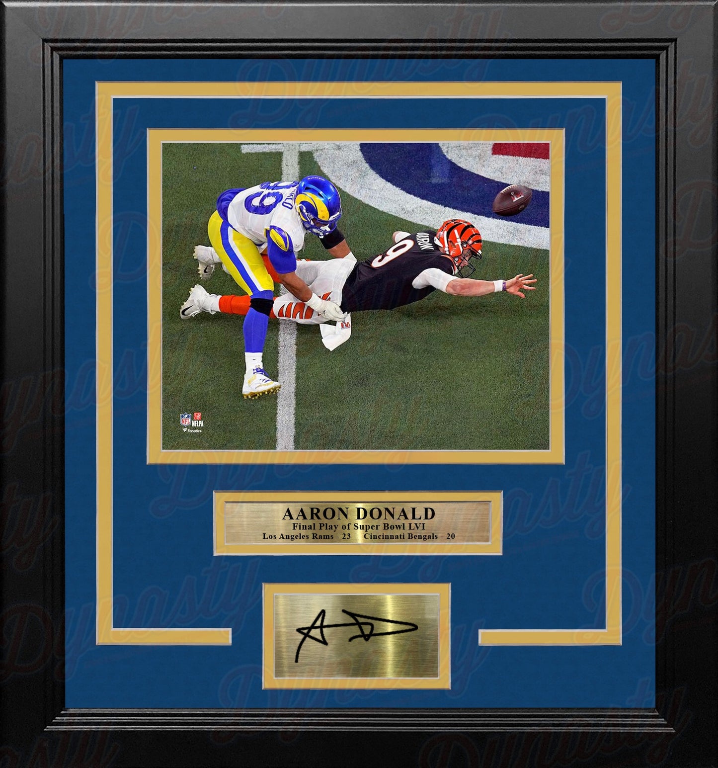 Aaron Donald Super Bowl LVI Final Play Los Angeles Rams 8x10 Framed Photo with Engraved Autograph