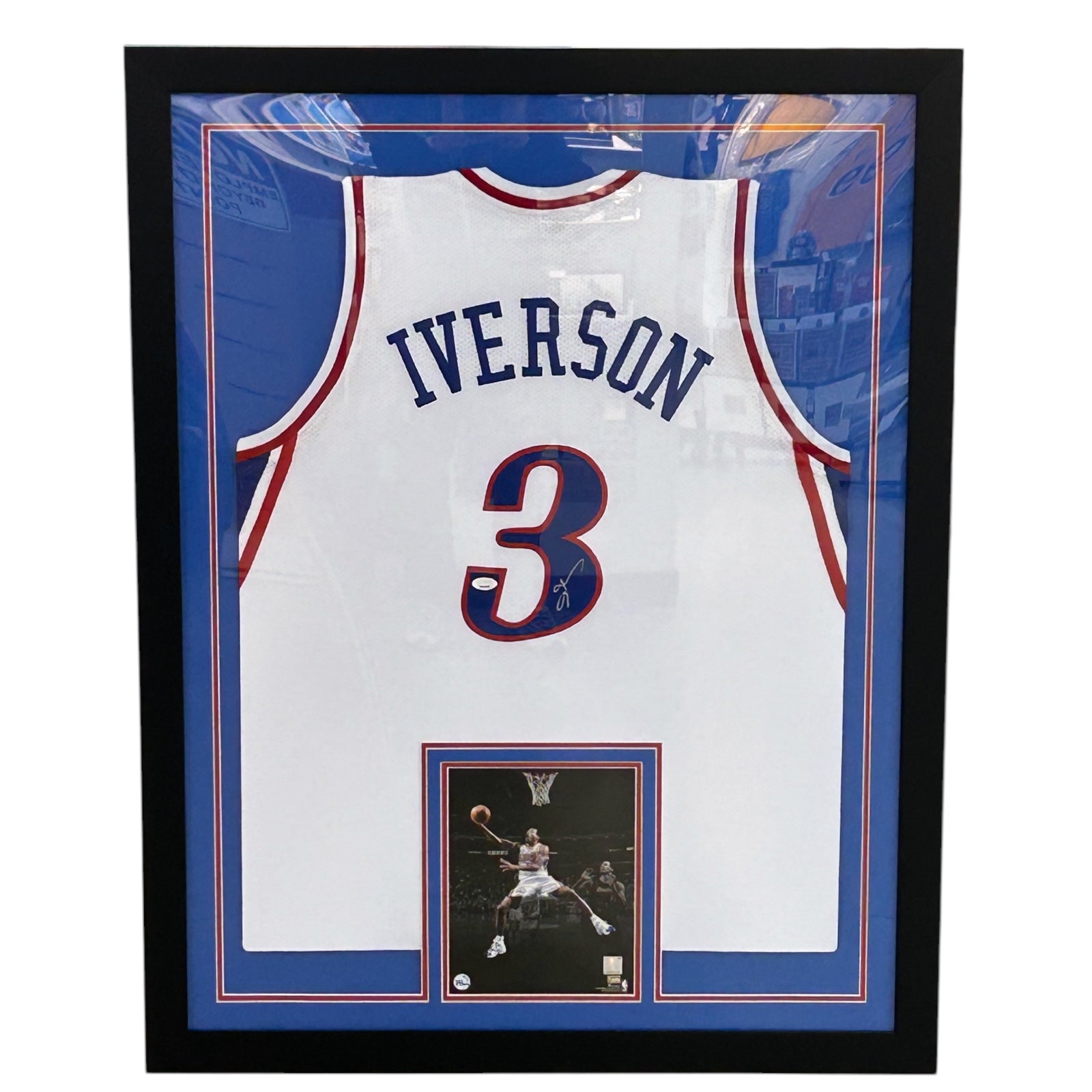 Autographed Allen Iverson Philadelphia 76ers (White #3) Deluxe Framed Jersey