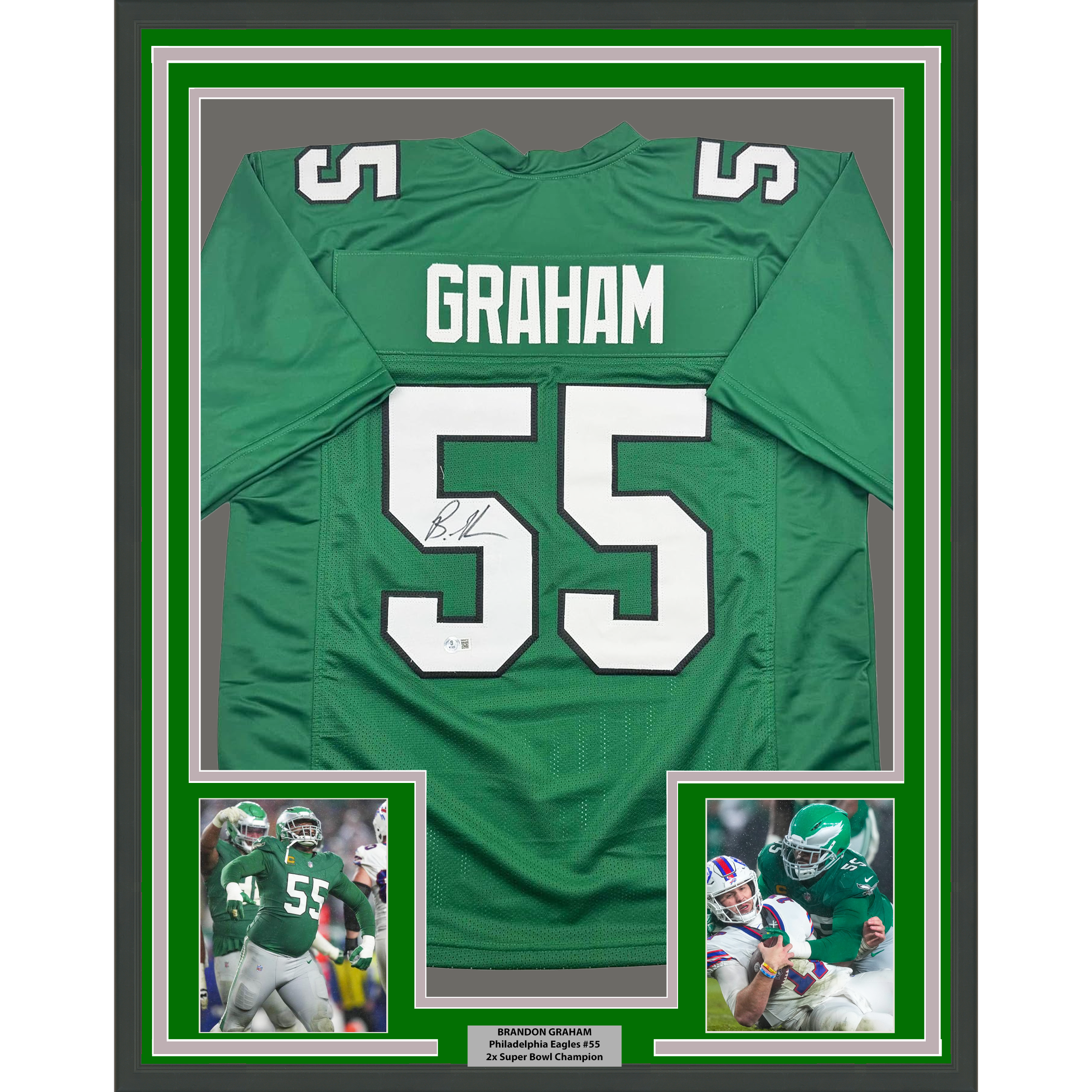 Autographed Brandon Graham Philadelphia Kelly Green Framed Jersey
