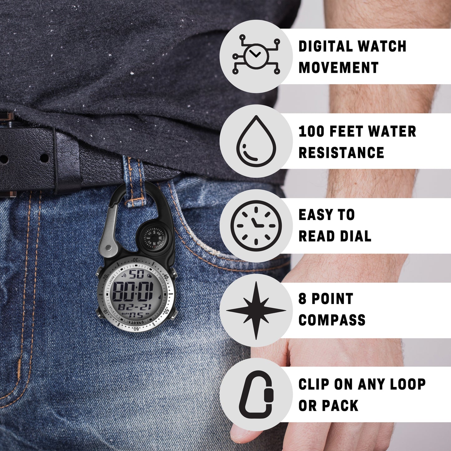 Digital Clip Watch in Black