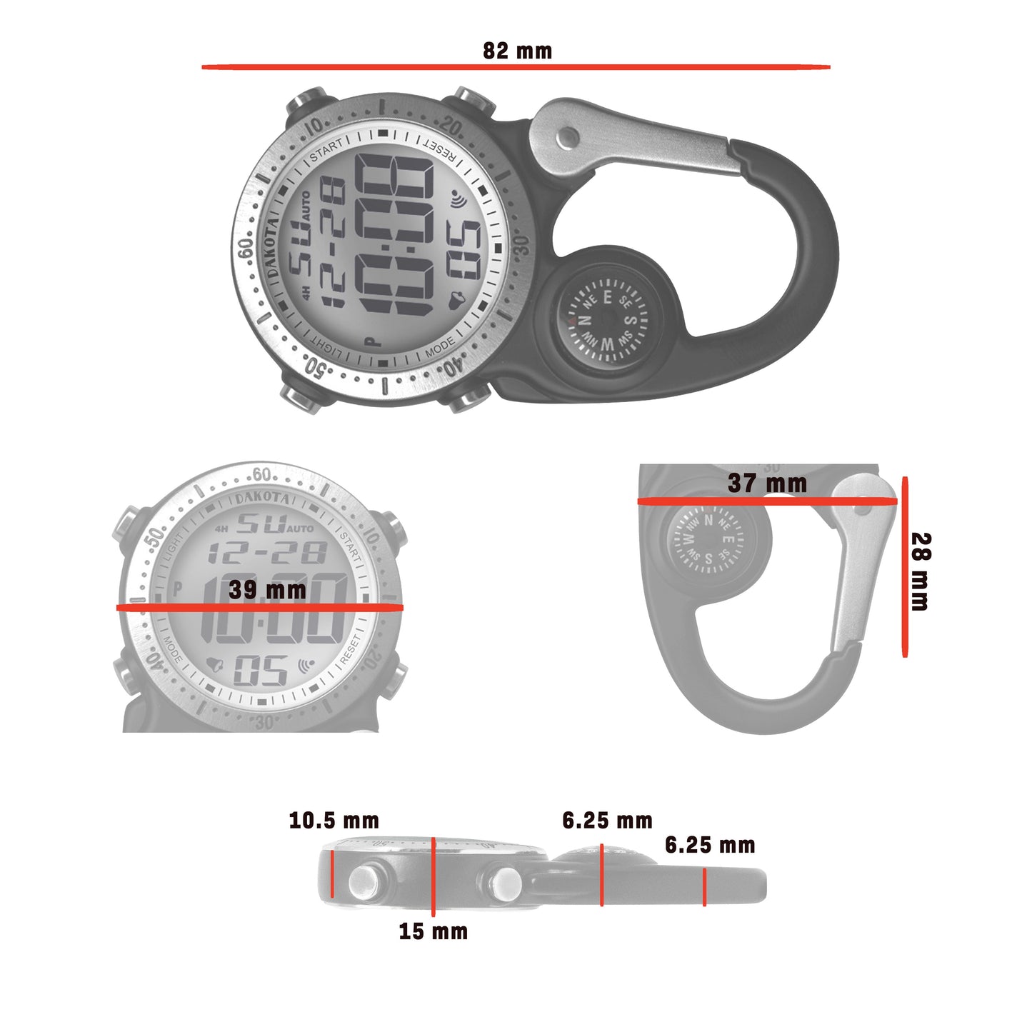 Digital Clip Watch in Black