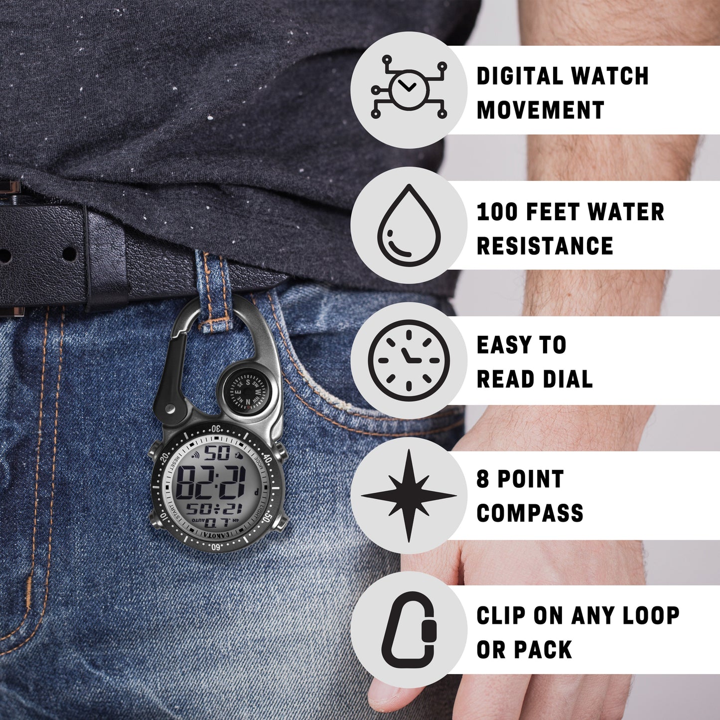 Digital Clip Watch in Silver