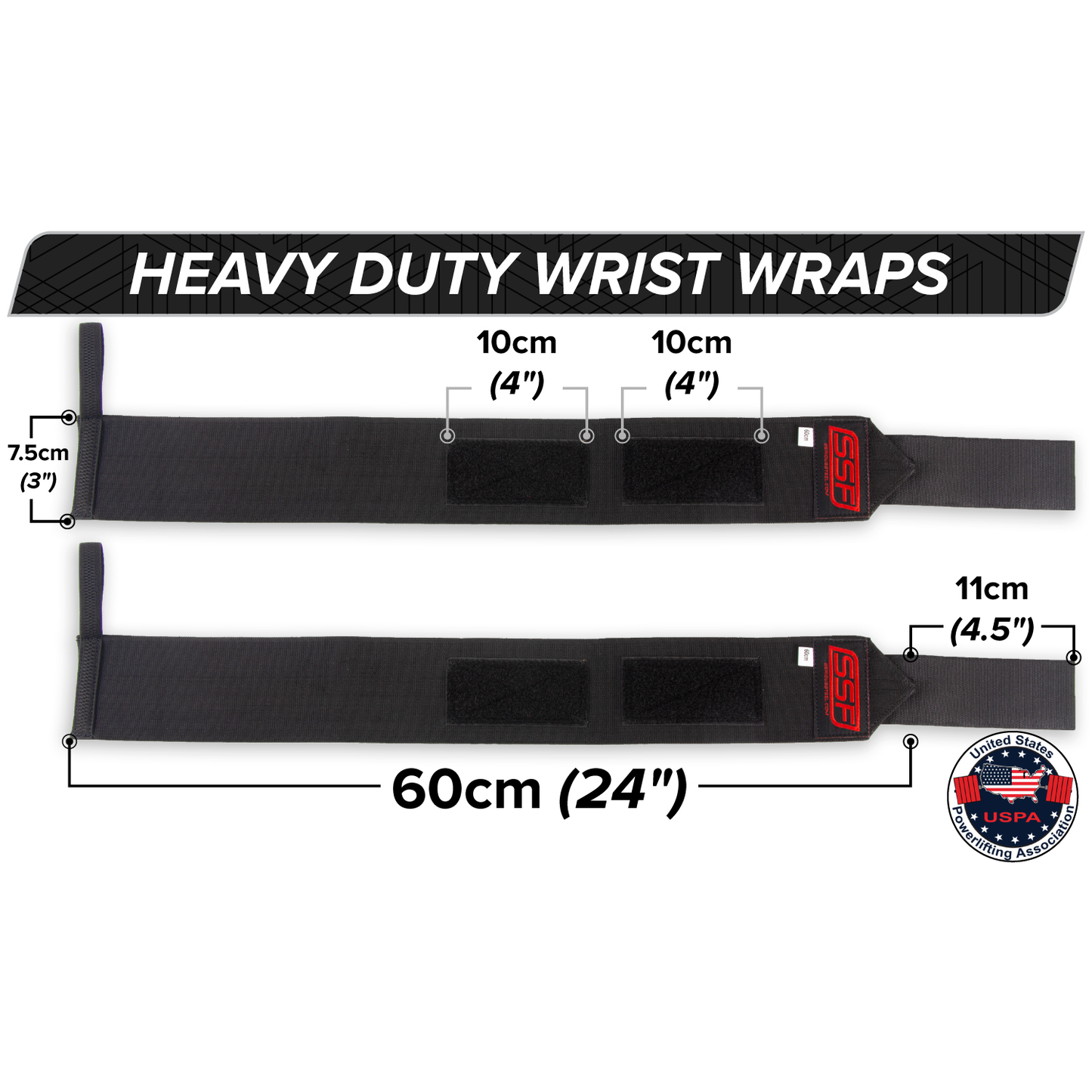 60 cm Black Heavy Duty Wrist Wraps