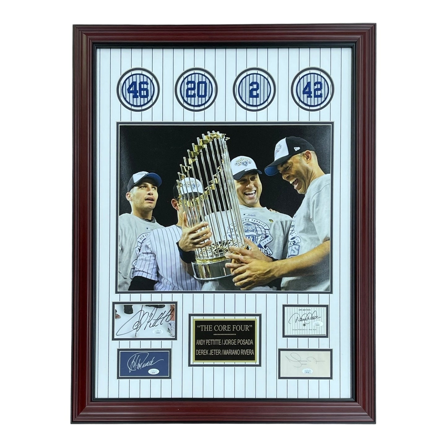 Derek Jeter, Andy Pettitte, Jorge Posada & Mariano Rivera Autographed New York Yankees Deluxe Framed Cut Piece with Patches