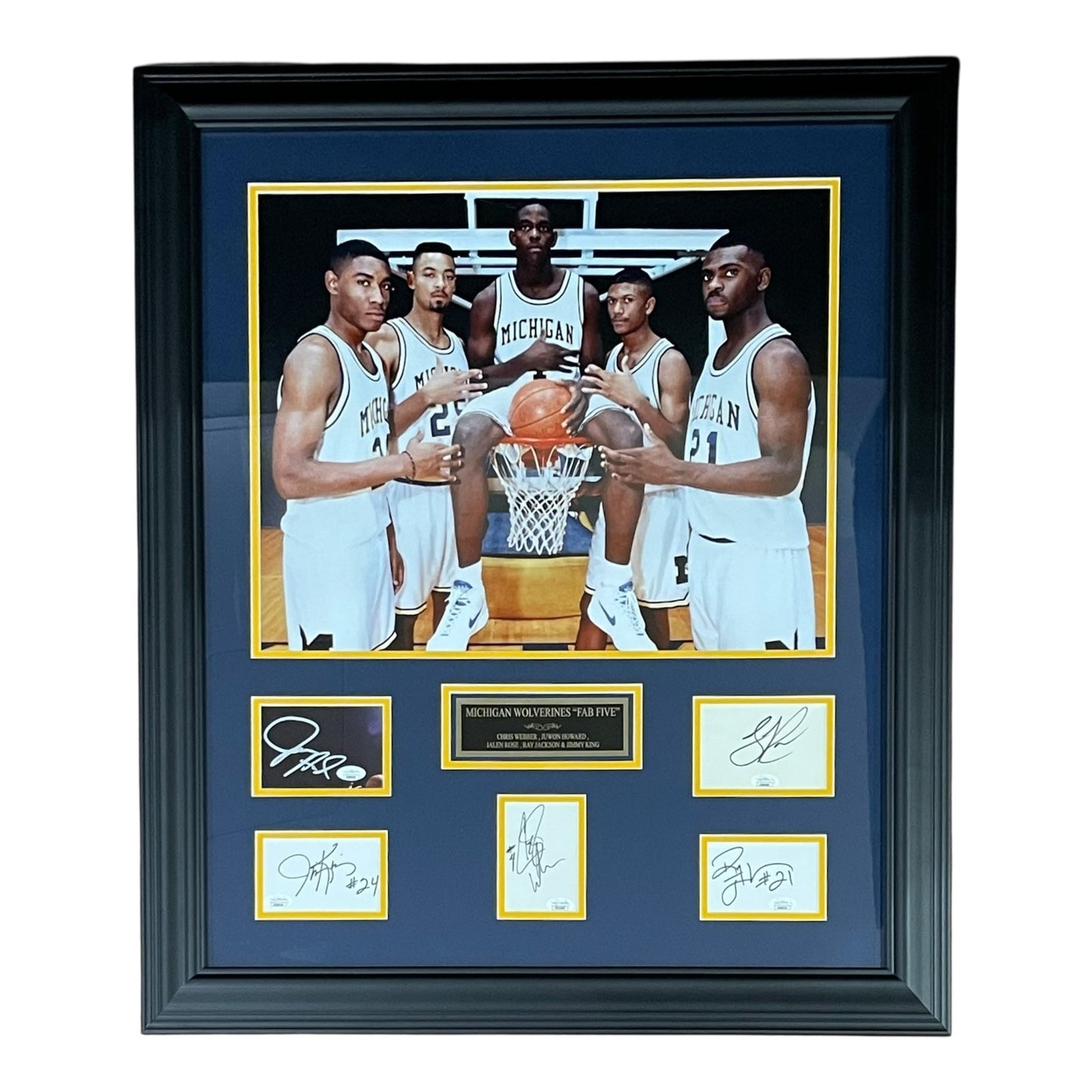 Michigan Wolverines FAB FIVE Basketball Deluxe Framed Poster with Cut Autographs