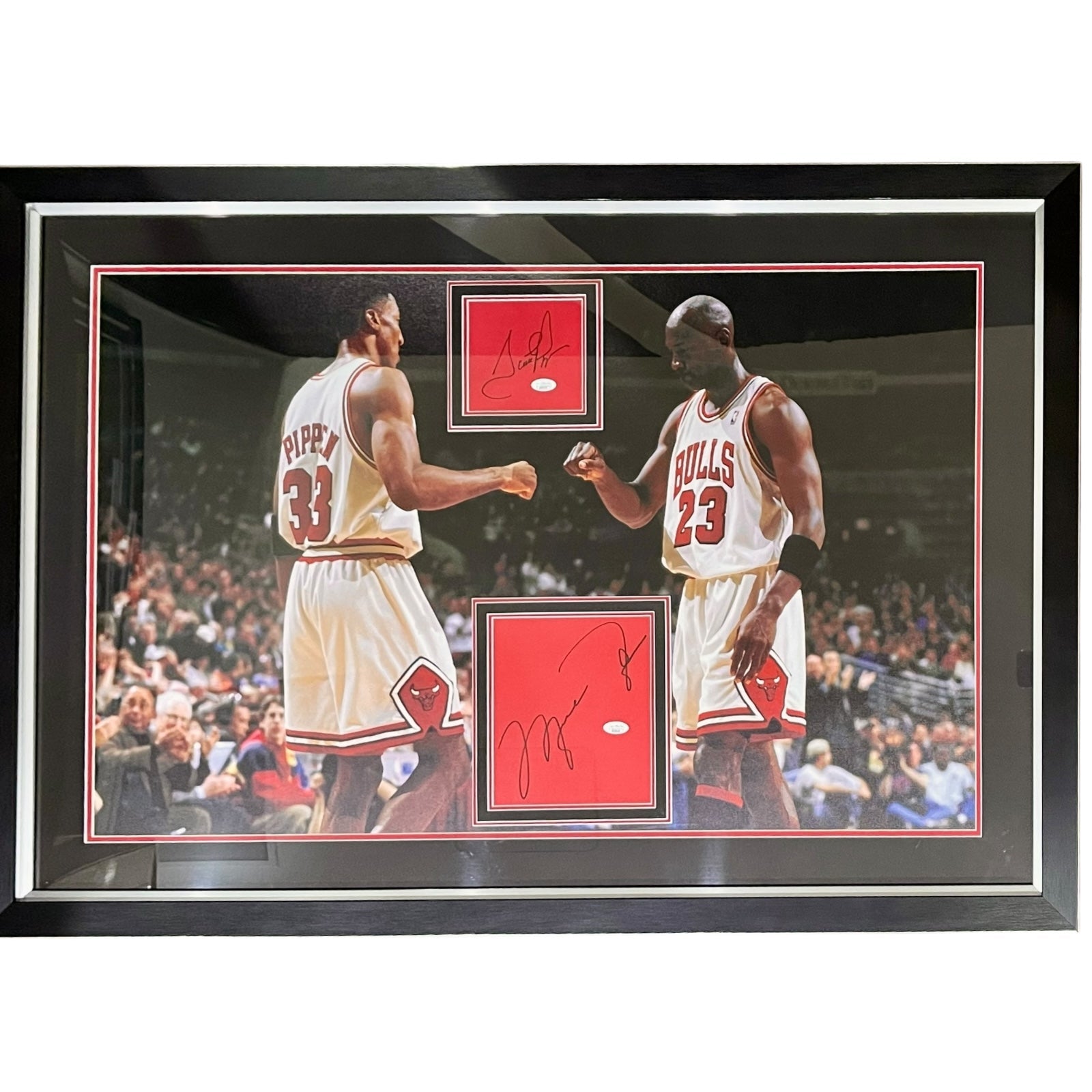 Autographed Michael Jordan & Scottie Pippen Deluxe Framed Chicago Bulls Full-Size Poster