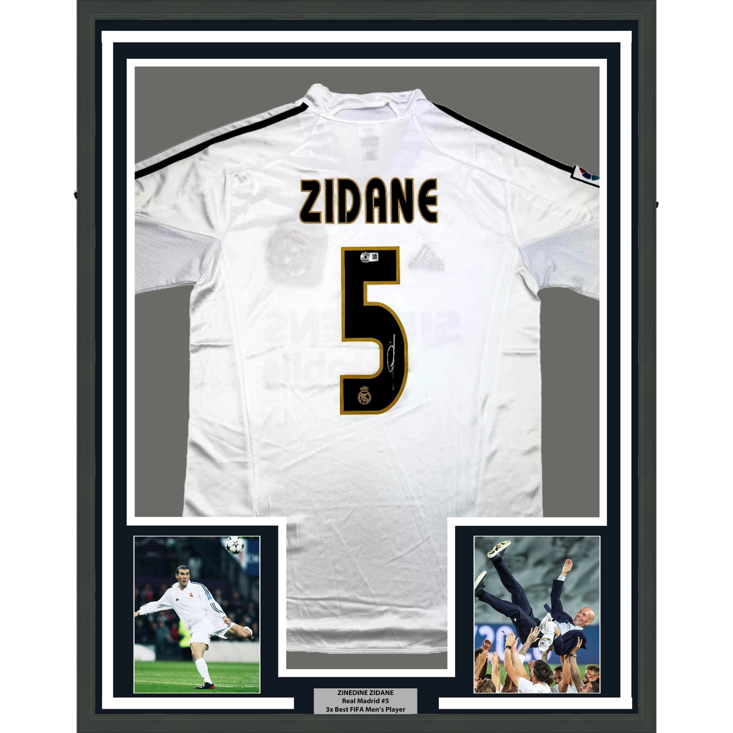 Framed Autographed Real Madrid Zinedine Zidane White Soccer Jersey