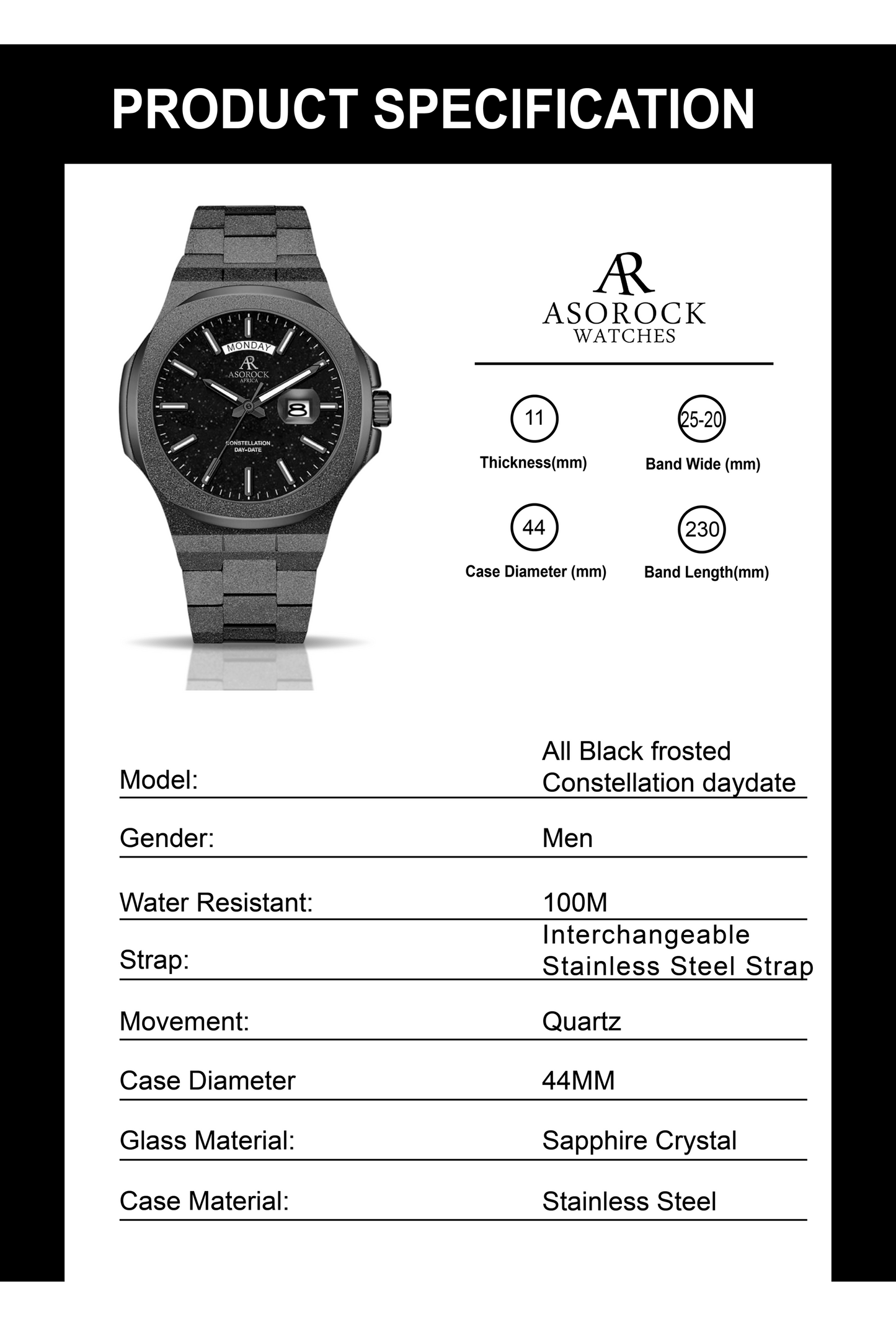 All Black frosted stardust Constellation Day-Date - from ASOROCK WATCHES a black african american owned luxury unique watch brand with swiss rolex, Audemars Piguet, patek homage inspired style watches. Also a custom vvs moissanite diamond watch maker.
