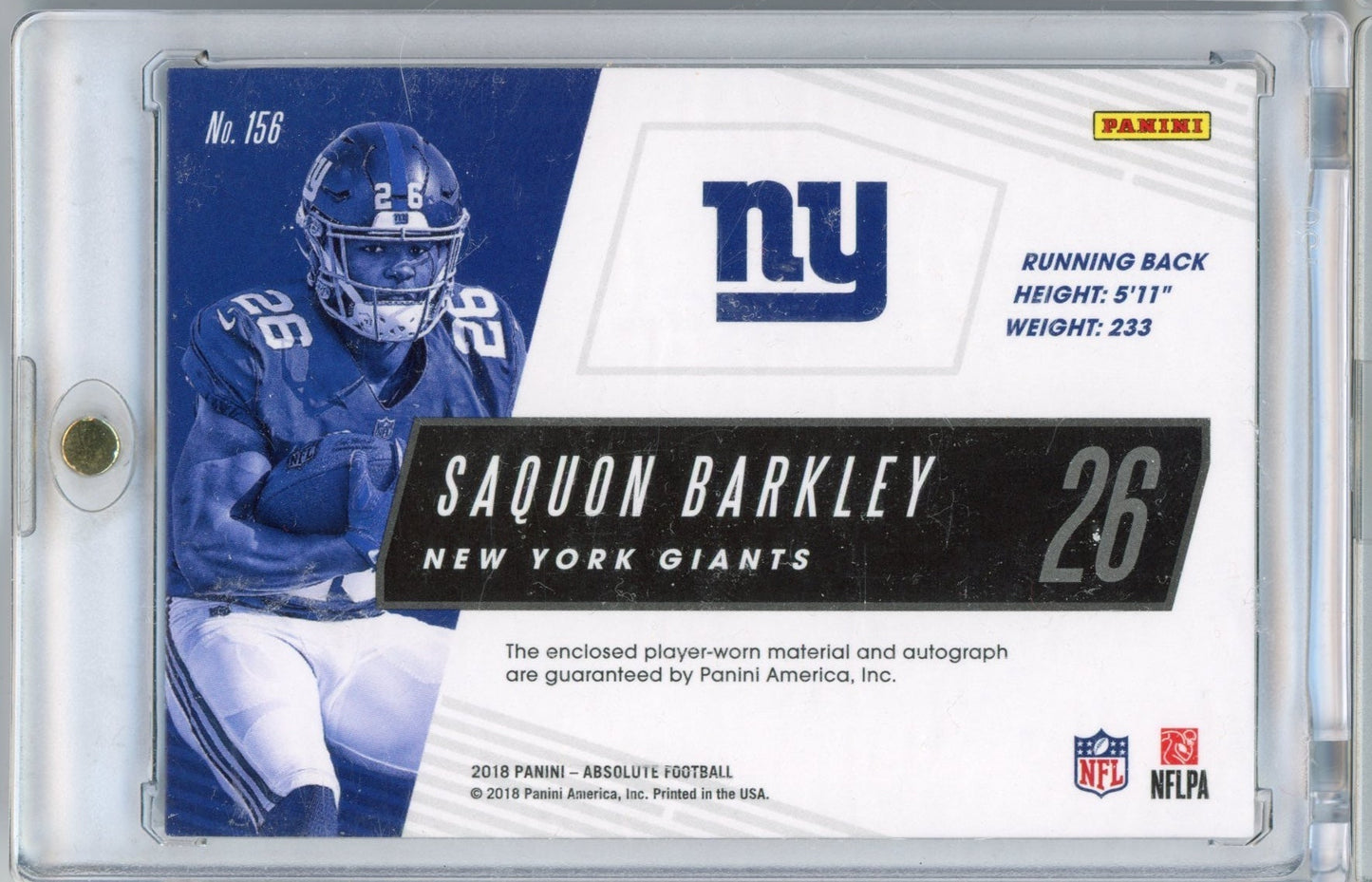 2018 Panini Autographed Absolute Saquon Barkley #156 Rookie Premiere Auto /99 Football Card