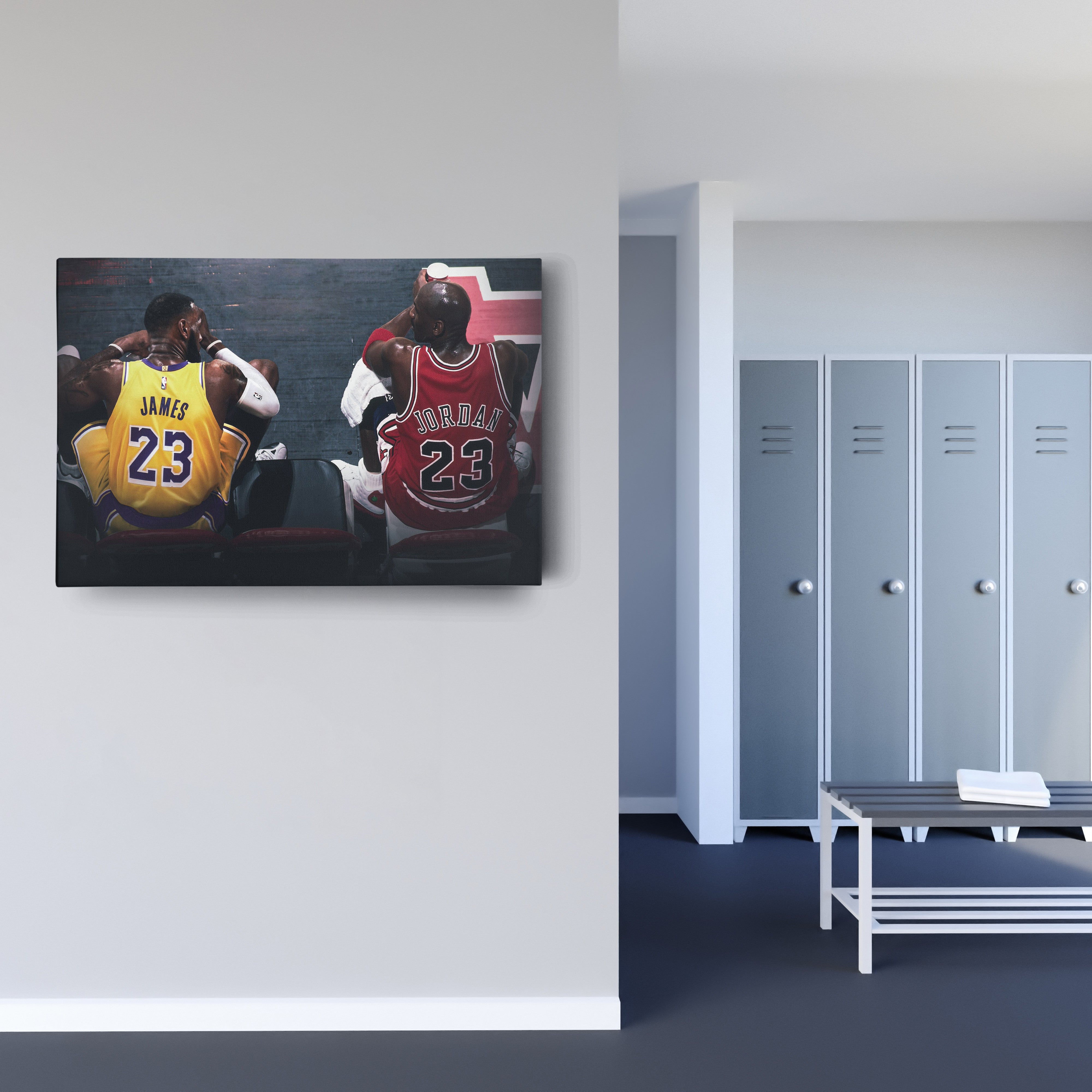 Michael Jordan & LeBron James Lakers vs Bulls Canvas Wall Art