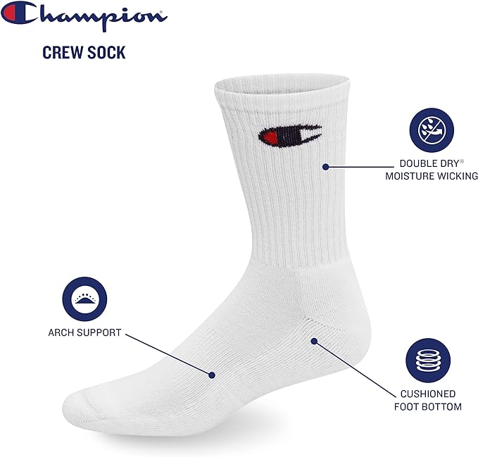 12-Pack Champion Crew Gray Socks