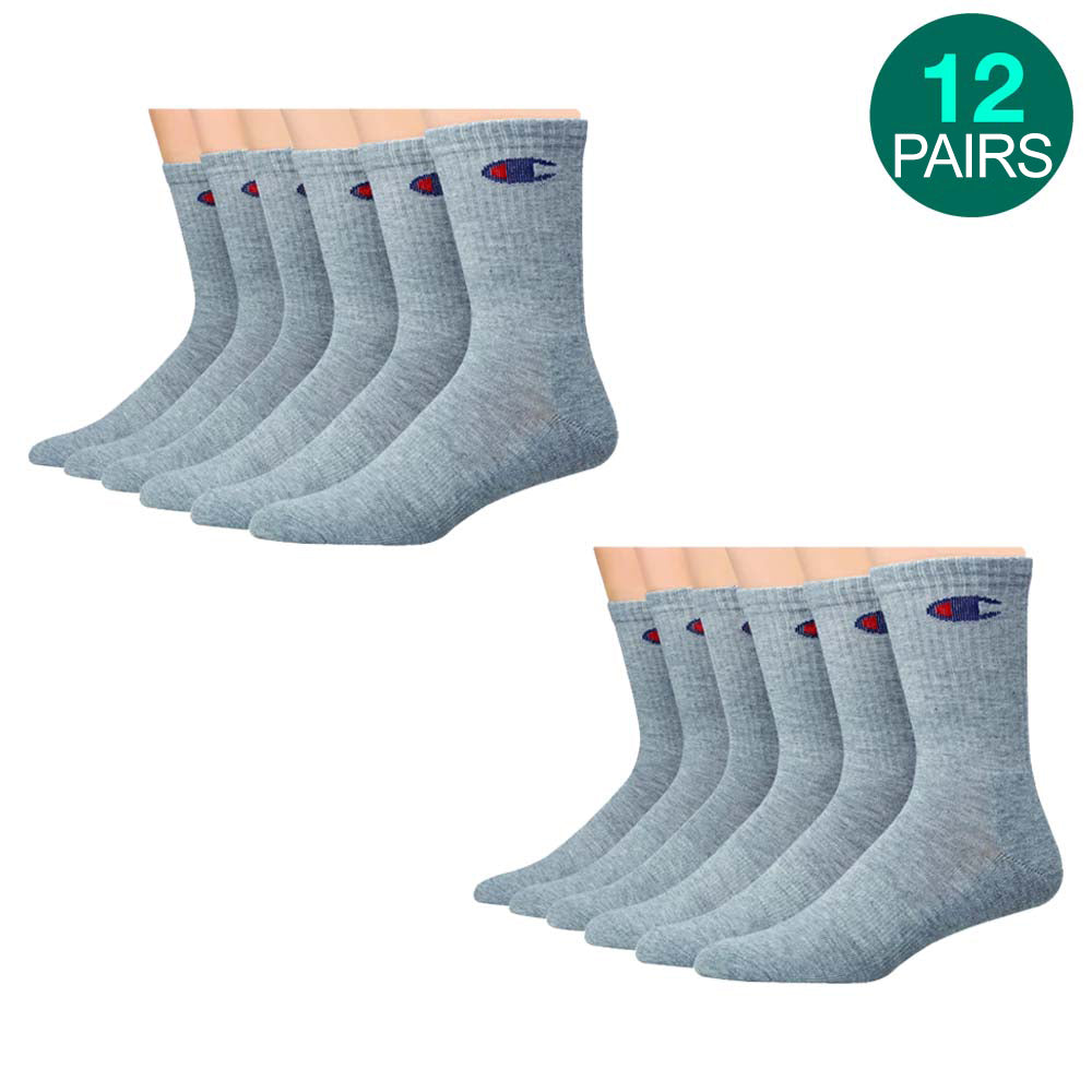 12-Pack Champion Crew Gray Socks
