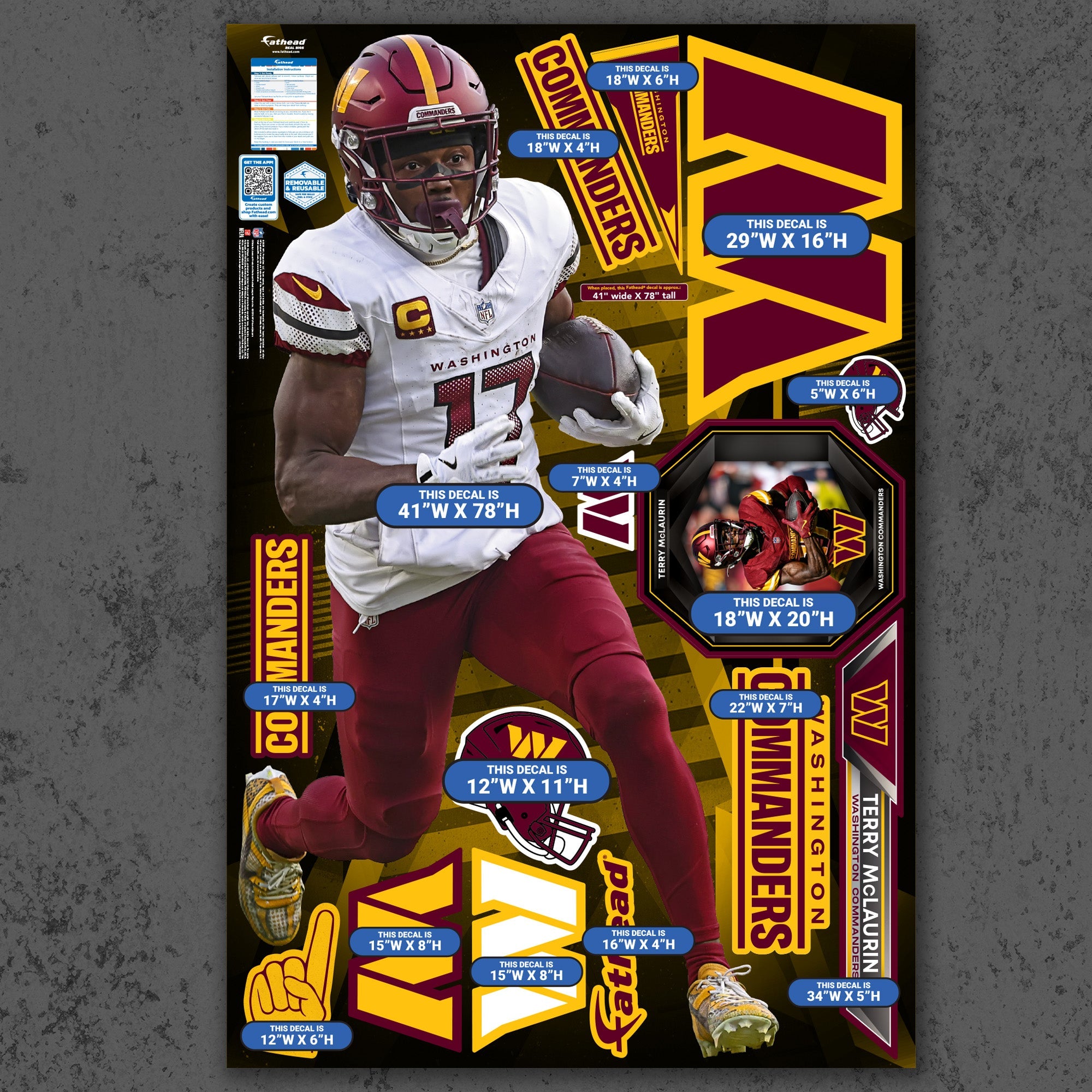 Washington Commanders Terry McLaurin RealBig Collection Reusable Vinyl Wall Decals