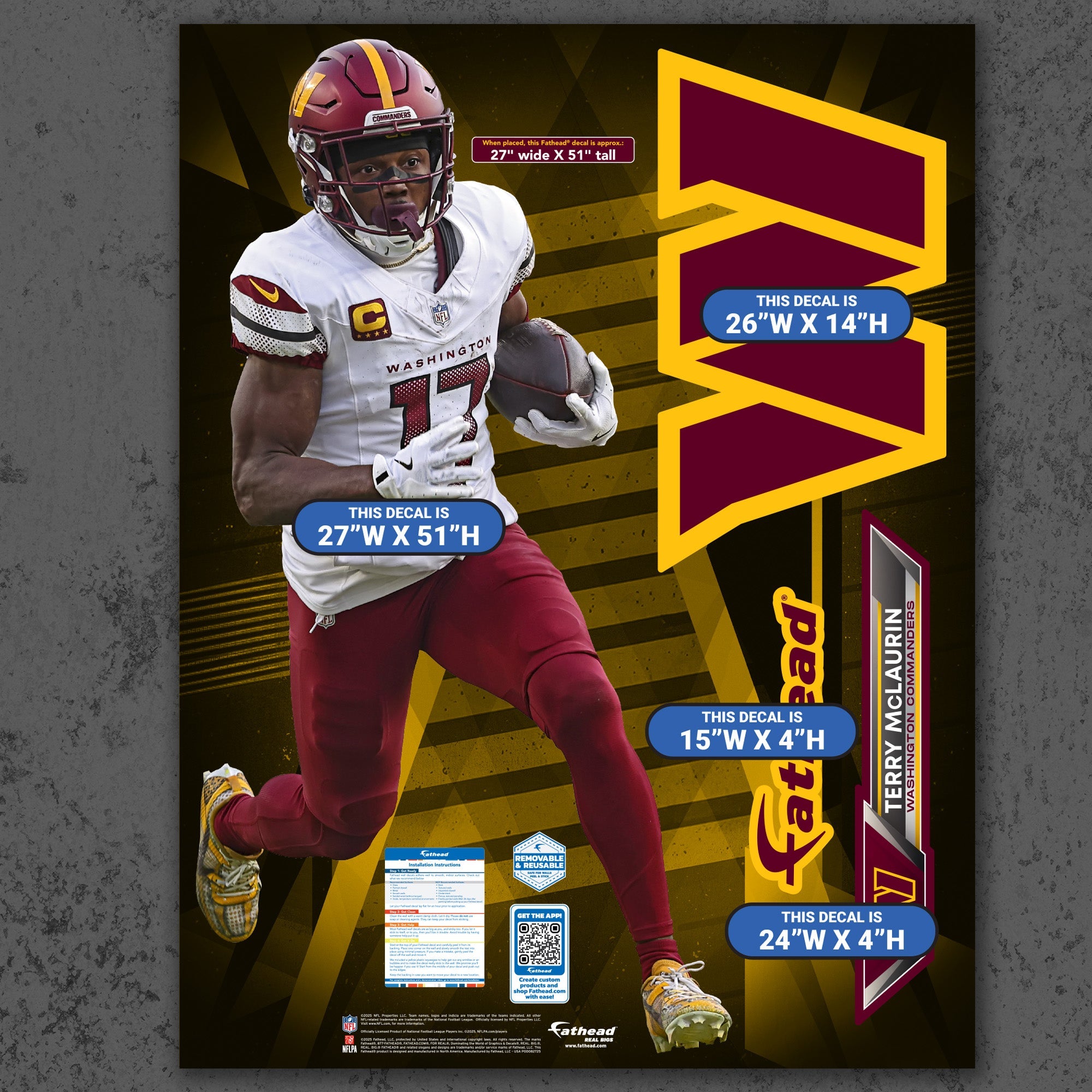 Washington Commanders Terry McLaurin RealBig Collection Reusable Vinyl Wall Decals