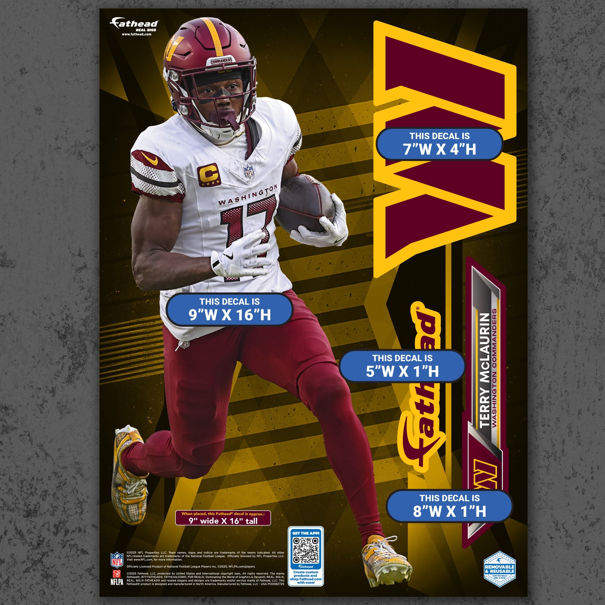 Washington Commanders Terry McLaurin RealBig Collection Reusable Vinyl Wall Decals