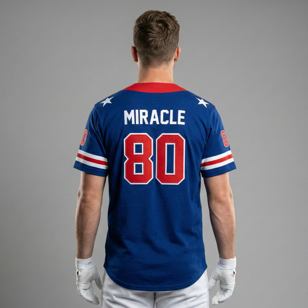 USA 1980 Miracle Embroidered Cotton Blue Baseball Jersey