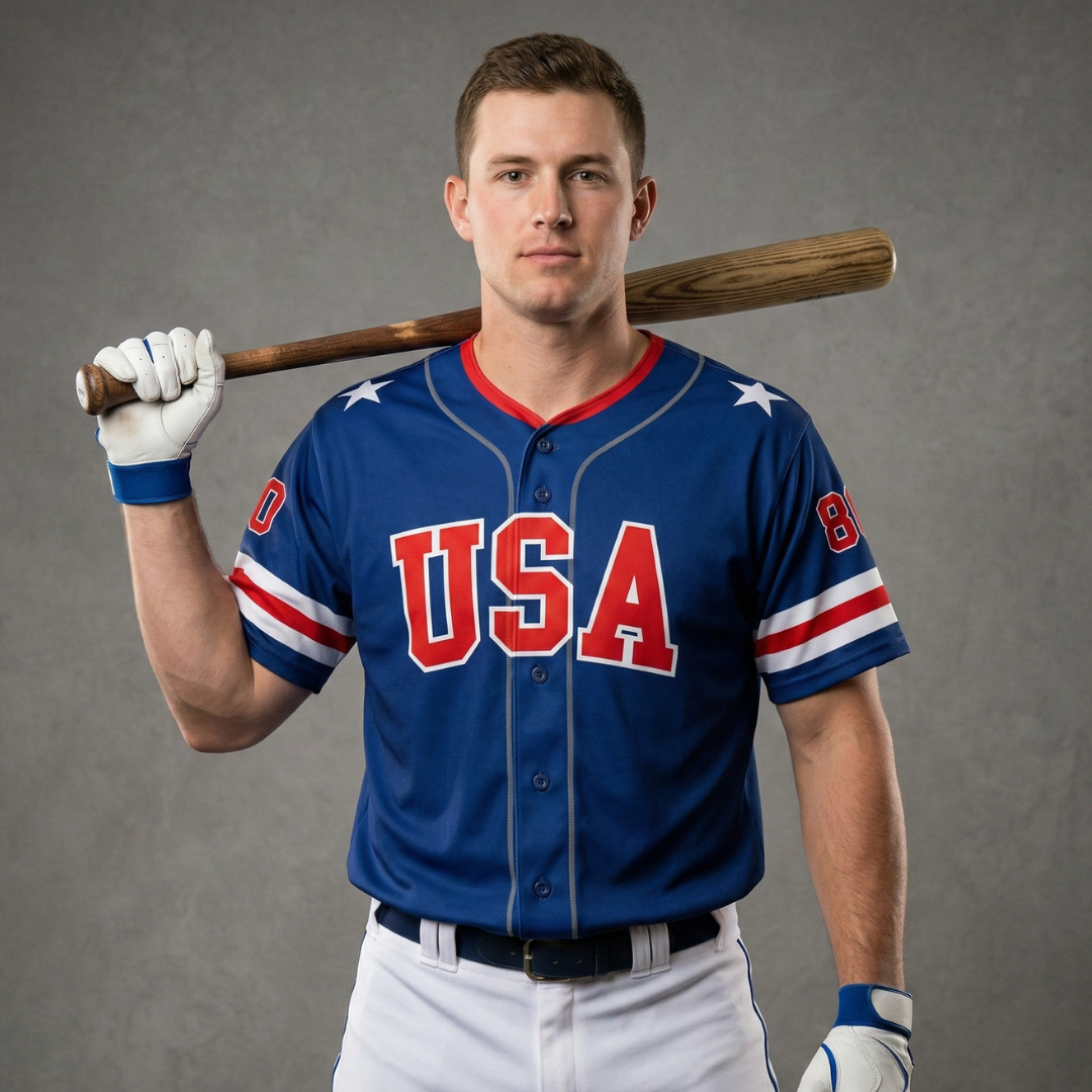 USA 1980 Miracle Embroidered Cotton Blue Baseball Jersey