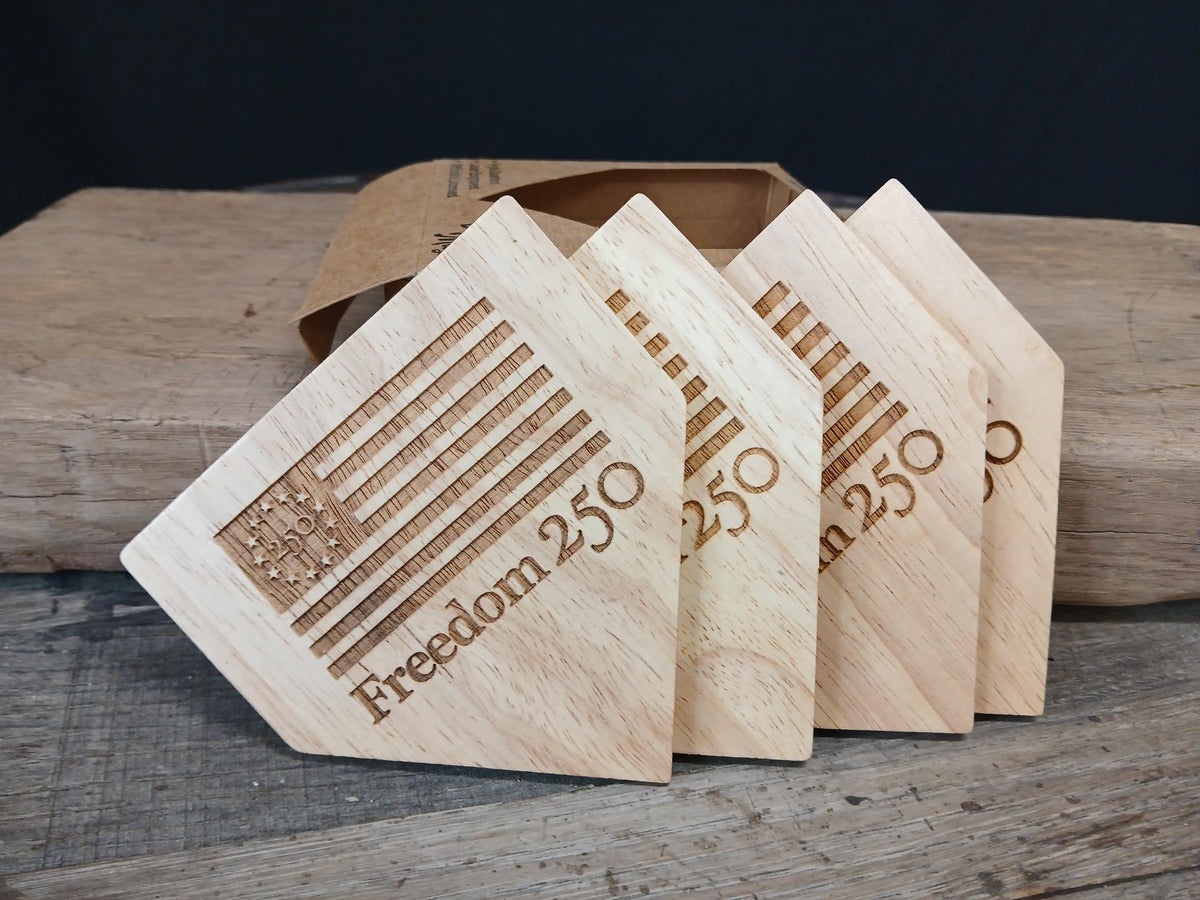 The Freedom250™ Wooden Coasters | 4 Pack Wooden Coaster Set