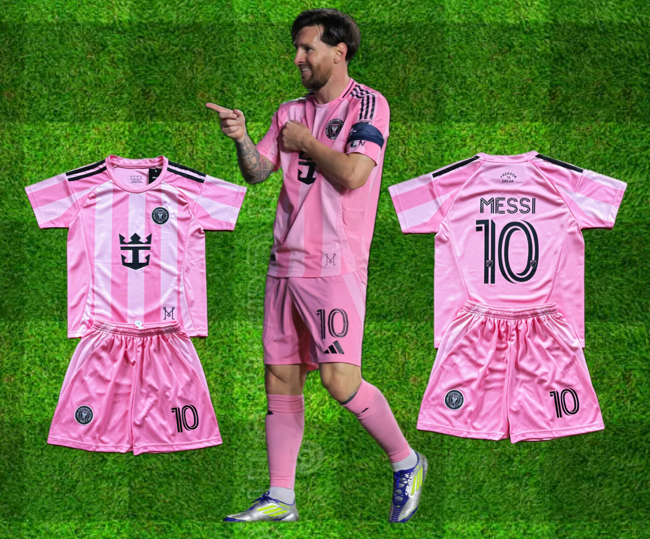 New Pink Lionel Messi Home Kids Soccer Jersey Pink Set Of 2 | Toddler & Youth