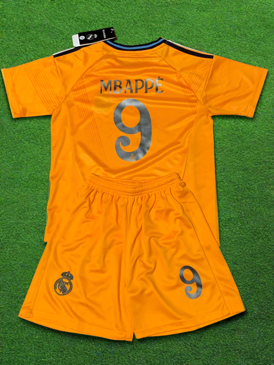 Kylian Mbappe Real Madrid Special Orange 3rd Jersey Toddler/youth Soccer Jersey Kids Kit