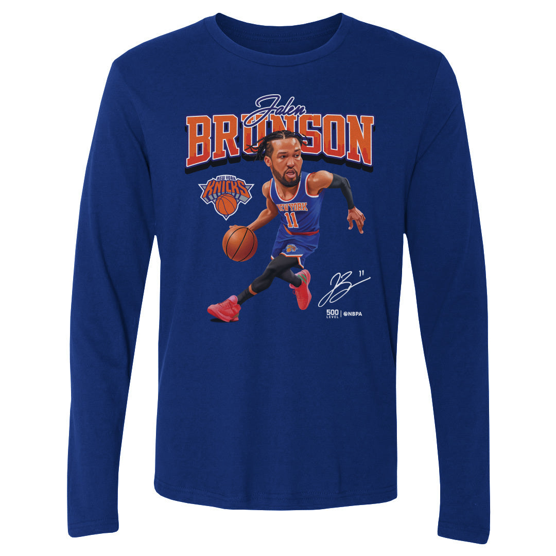Jalen Brunson New York Knicks Caricature WHT Long Sleeve T-Shirt