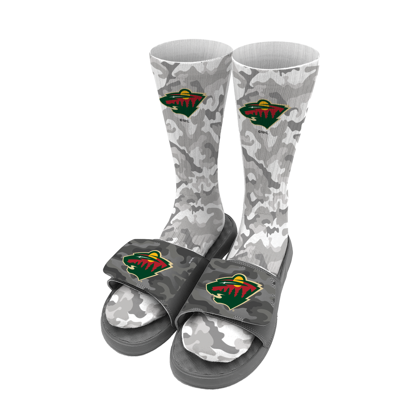 Minnesota Wild Urban Camo Slides & Sock Bundle