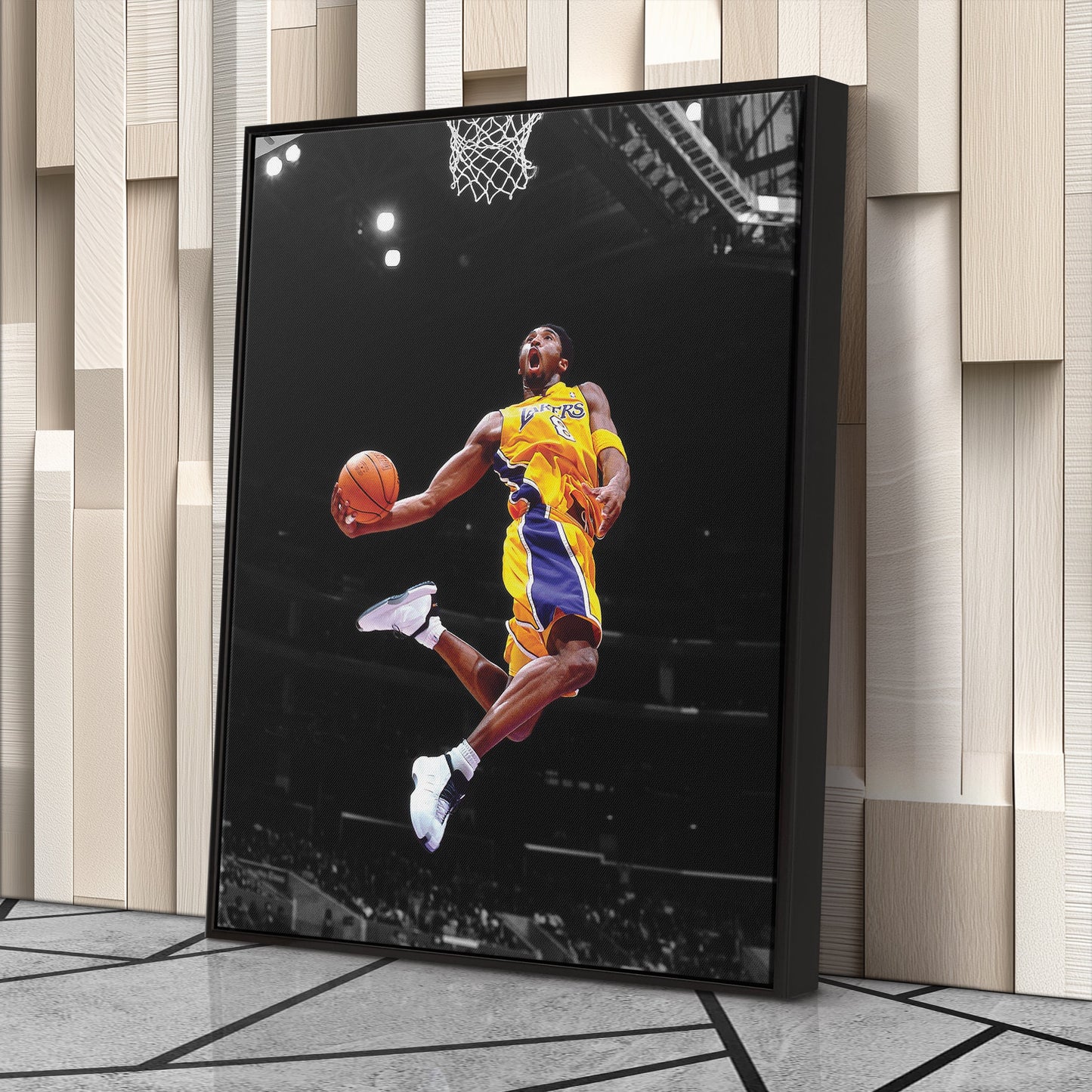 Kobe Bryant Lakers Flying Dunk Canvas Wall Art Decor - NBA Action Art