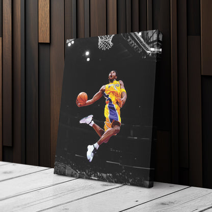 Kobe Bryant Lakers Flying Dunk Canvas Wall Art Decor - NBA Action Art