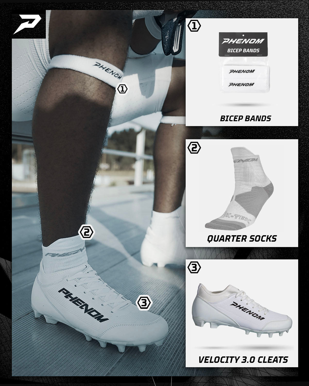 Velocity 3.0 White Football Cleats