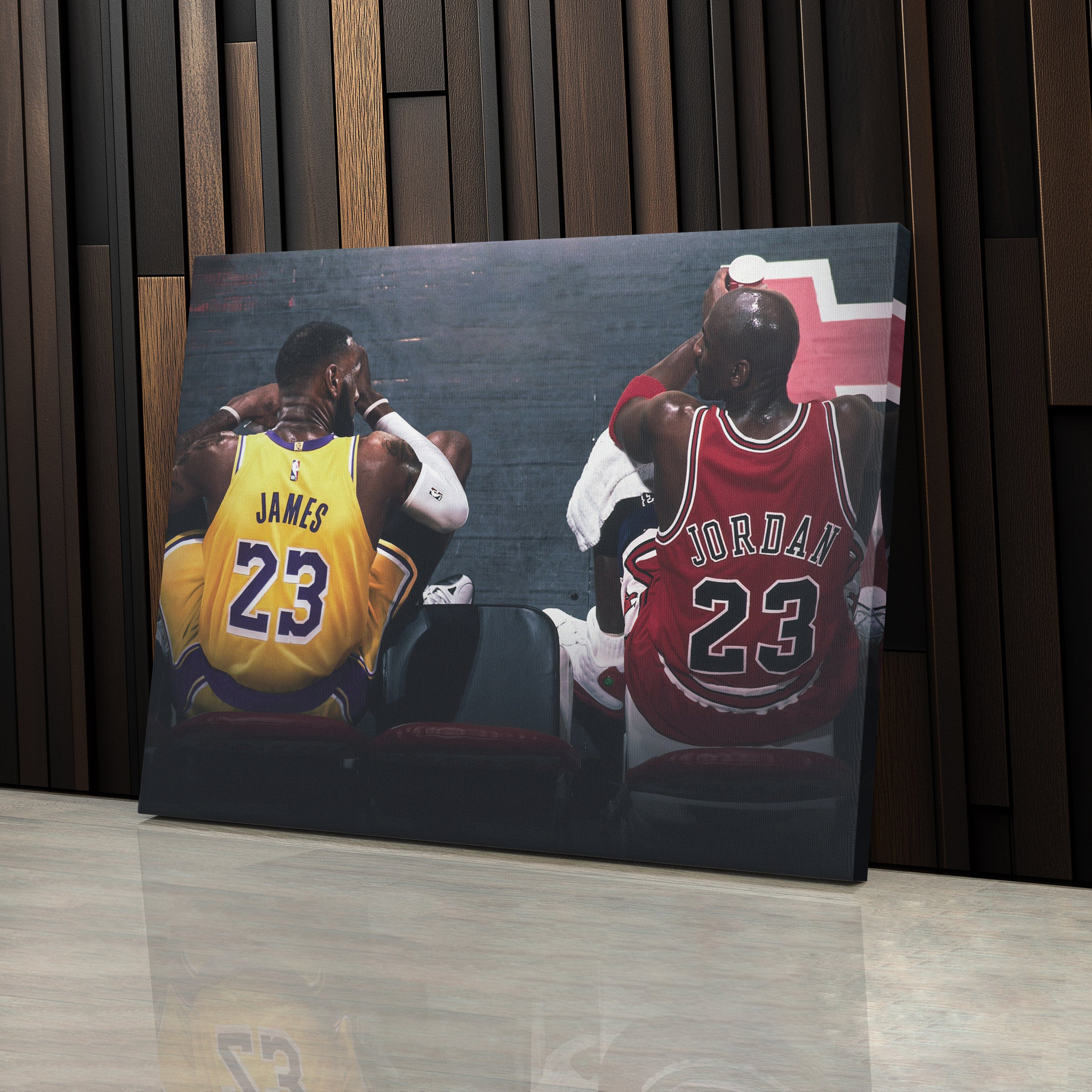 Michael Jordan & LeBron James Lakers vs Bulls Canvas Wall Art