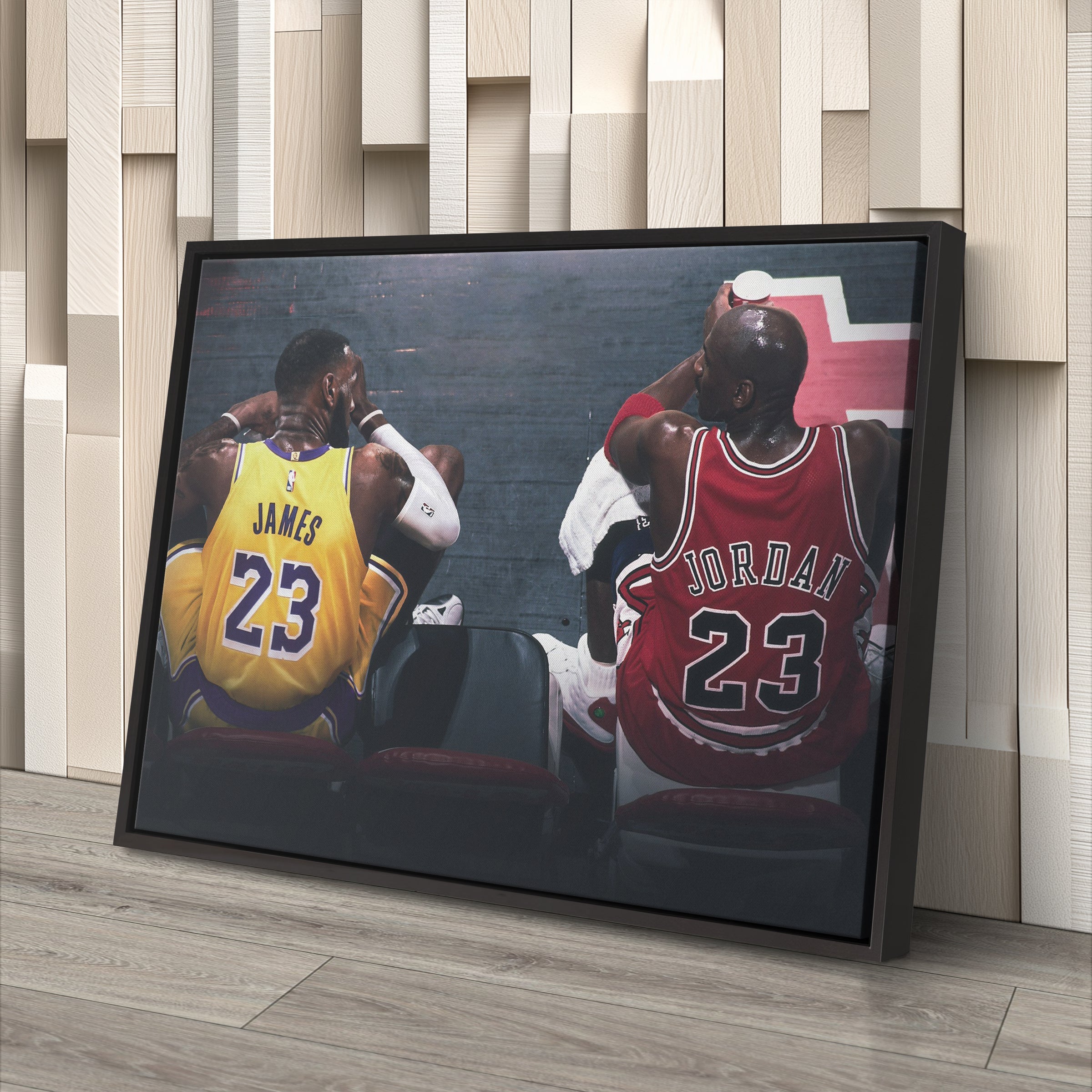Michael Jordan & LeBron James Lakers vs Bulls Canvas Wall Art
