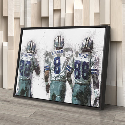 Troy Aikman, Michael Irvin & Emmitt Smith Canvas Art - Dallas Cowboys Wall Decor