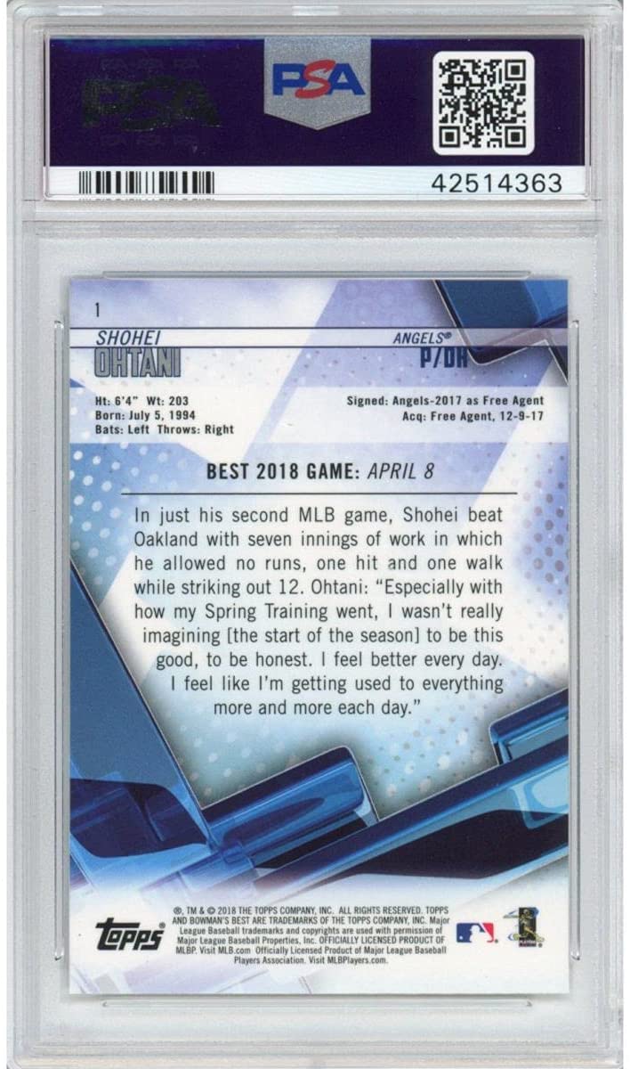 Graded Mint 2018 Topps Bowman Shohei Ohtani Rookie Baseball Card