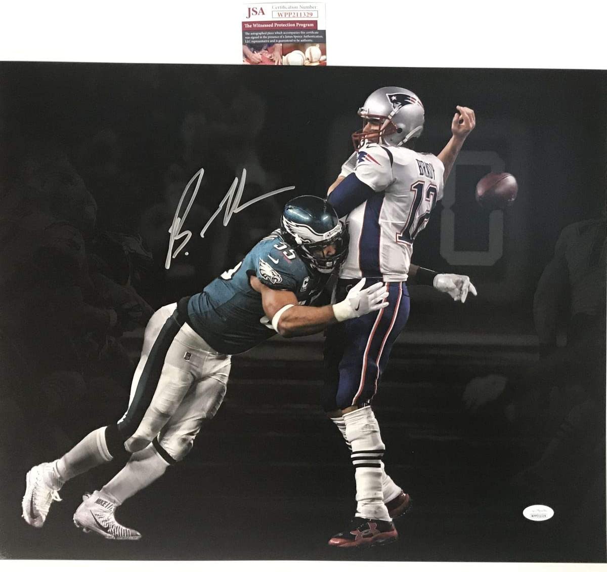 Autographed Philadelphia Eagles Brandon Graham Spotlight Game Winning Strip Sack Fumble vs. Tom Brady Super Bowl LII 52 Champions 16x20 Football Photo