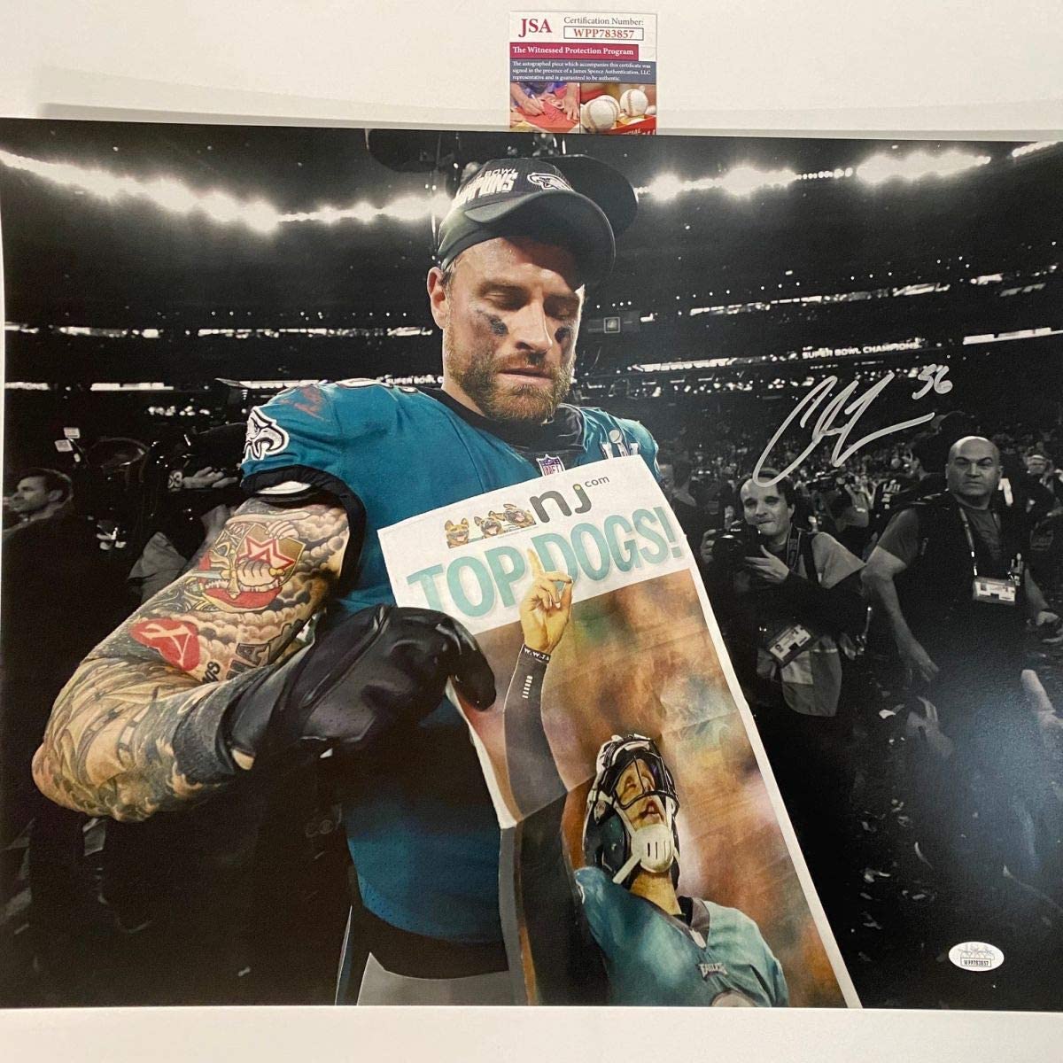 Autographed Philadelphia Eagles Chris Long Super Bowl LII 52 Champions 16x20 Football Photo