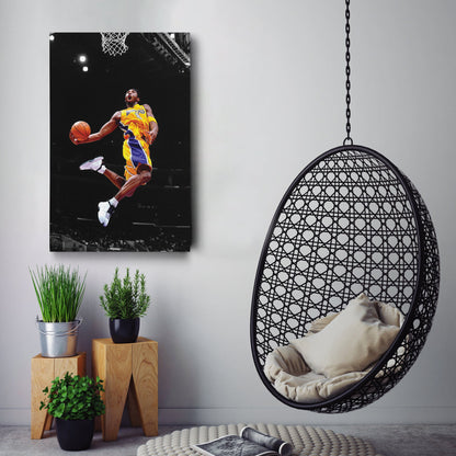 Kobe Bryant Lakers Flying Dunk Canvas Wall Art Decor - NBA Action Art