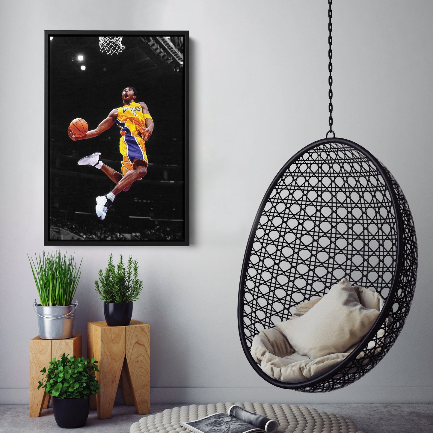 Kobe Bryant Lakers Flying Dunk Canvas Wall Art Decor - NBA Action Art