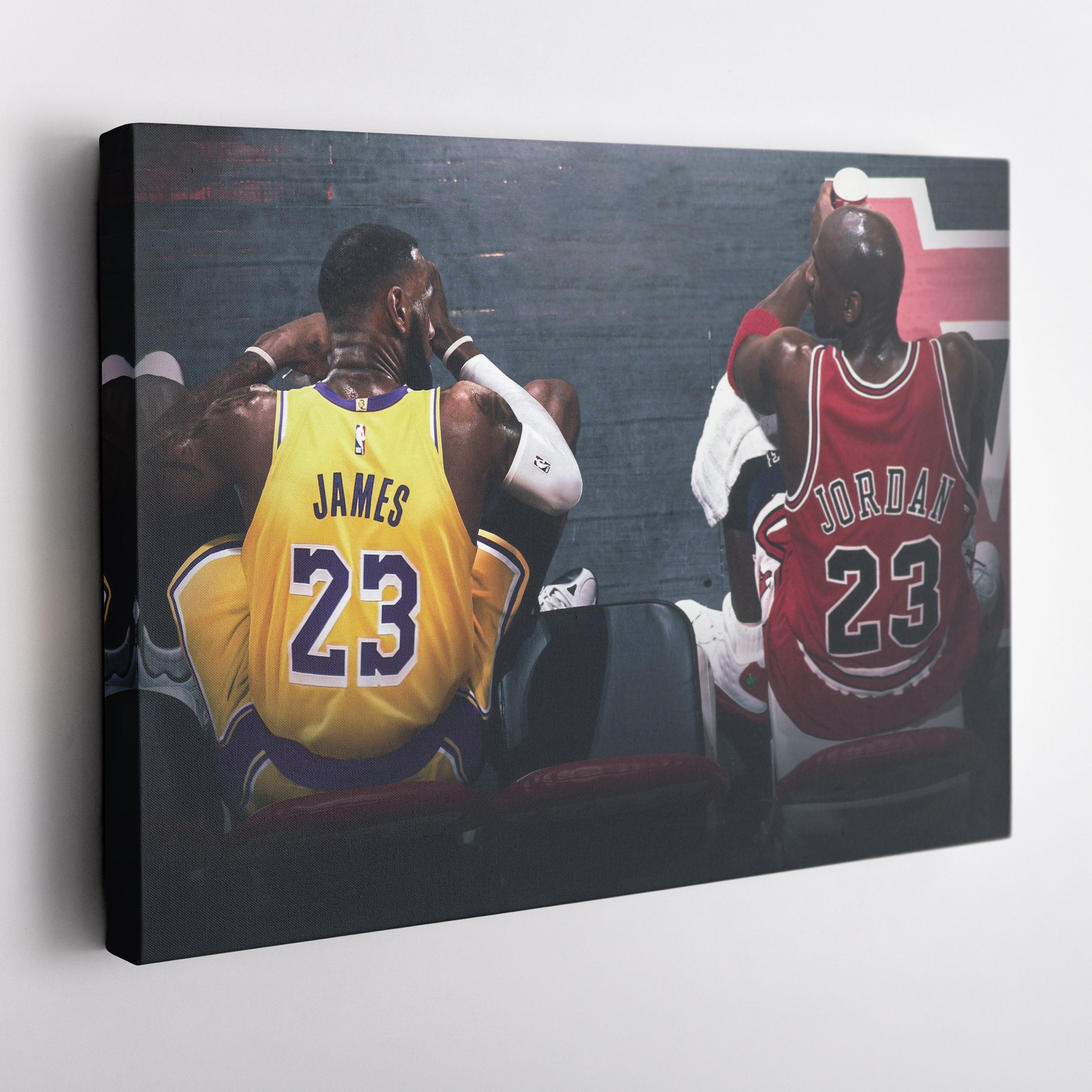 Michael Jordan & LeBron James Lakers vs Bulls Canvas Wall Art