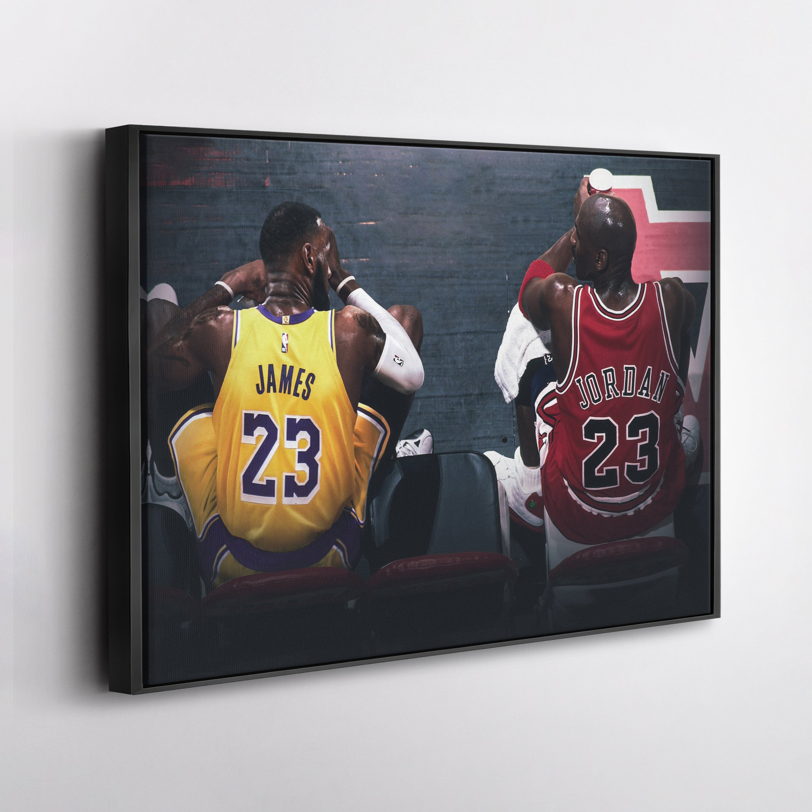 Michael Jordan & LeBron James Lakers vs Bulls Canvas Wall Art