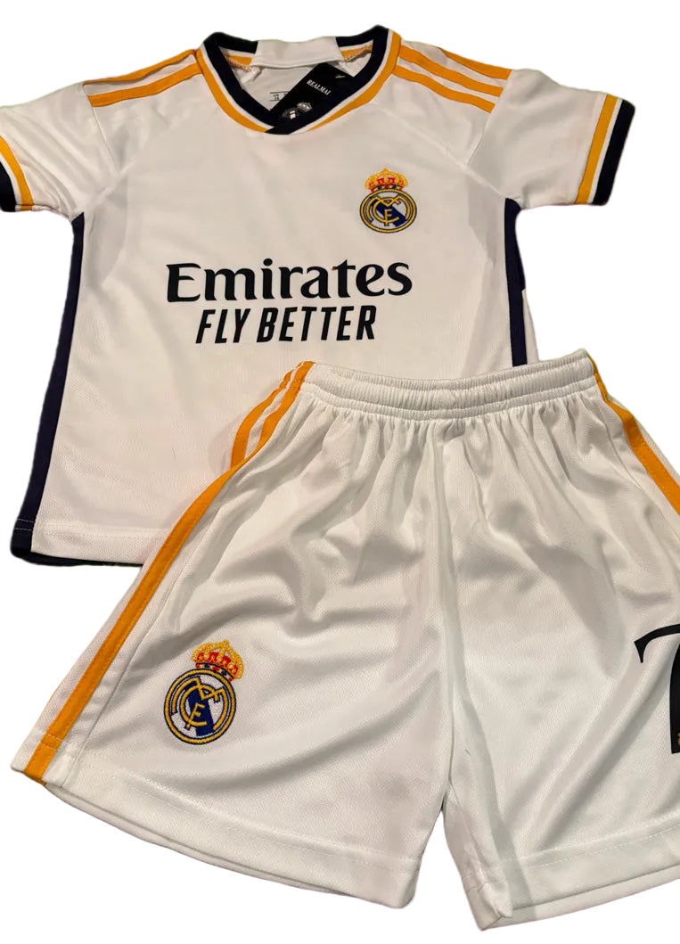 Vini Jr Kids Jersey White/gold Real Madrid Youth And Toddler Sizes