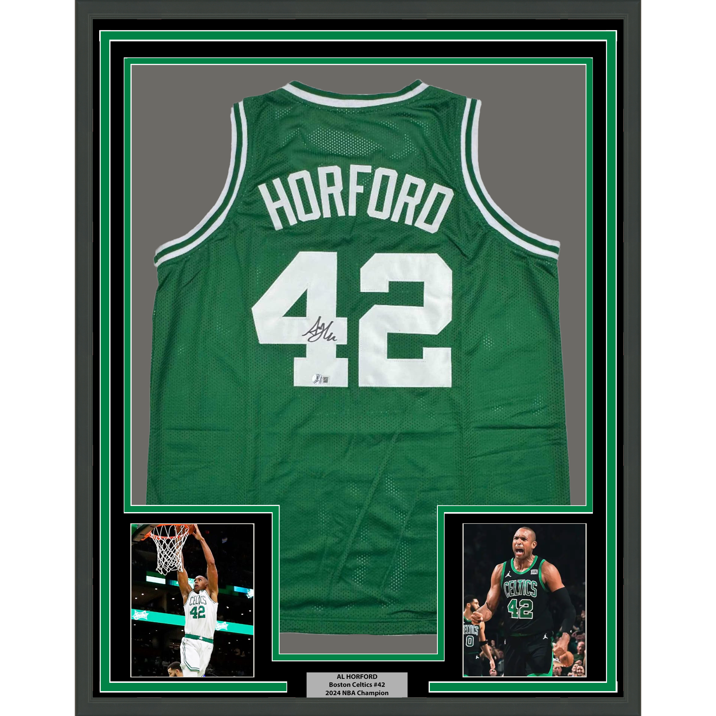Framed Autographed/Signed Al Horford 35x39 Boston Green Basketball Jersey Beckett COA
