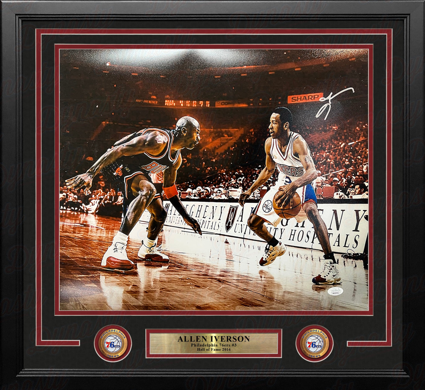 Allen Iverson v Michael Jordan Philadelphia 76ers Autographed Framed Photo