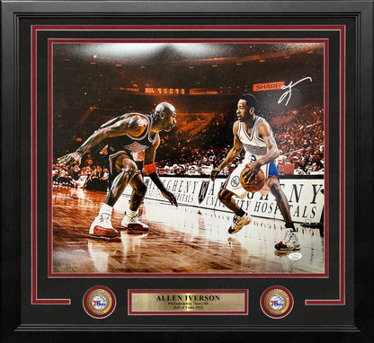 Allen Iverson v Michael Jordan Philadelphia 76ers Autographed Framed Photo