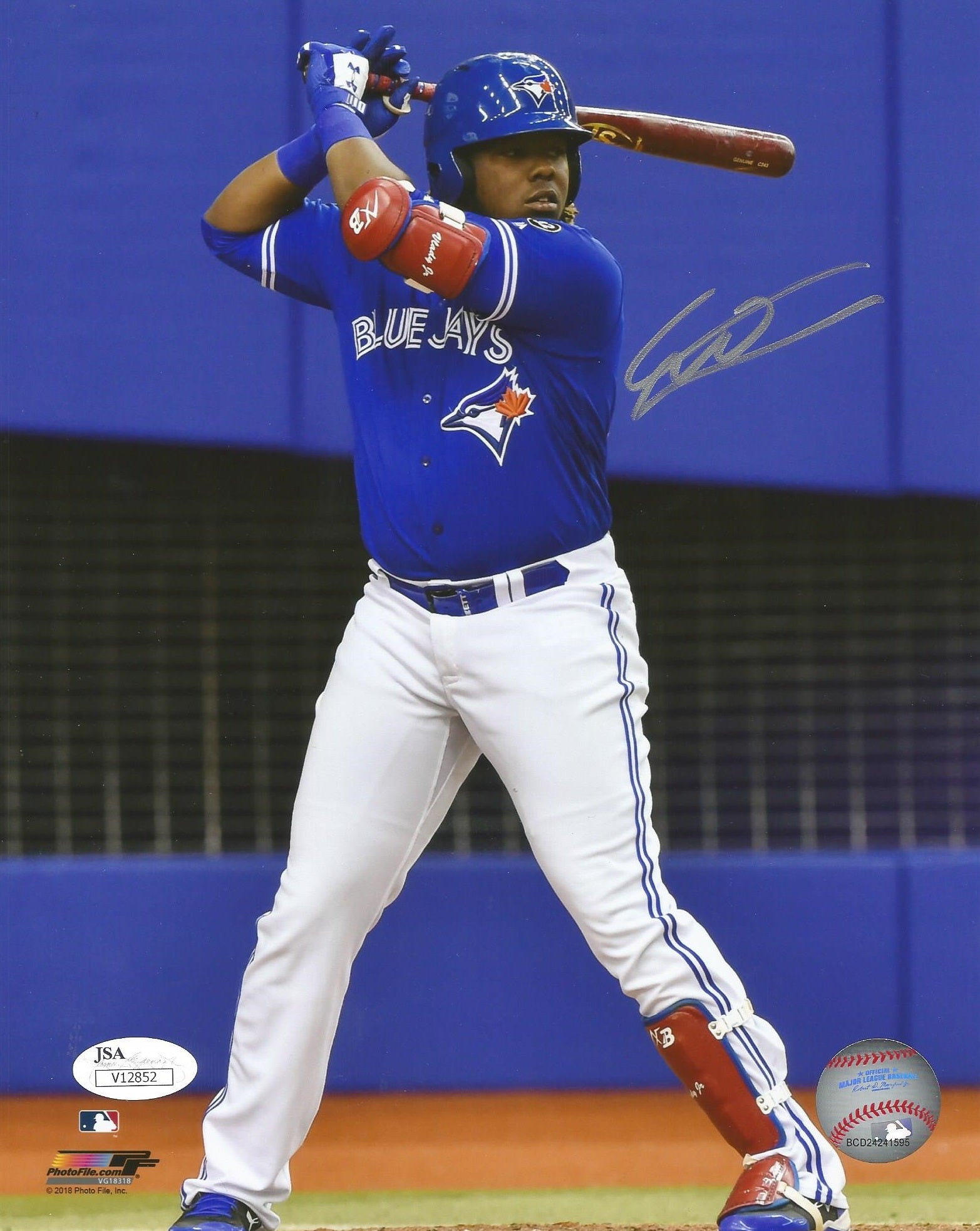 Autographed Toronto Blue Jays Vladimir Guerrero Jr. At-Bat Baseball Photo