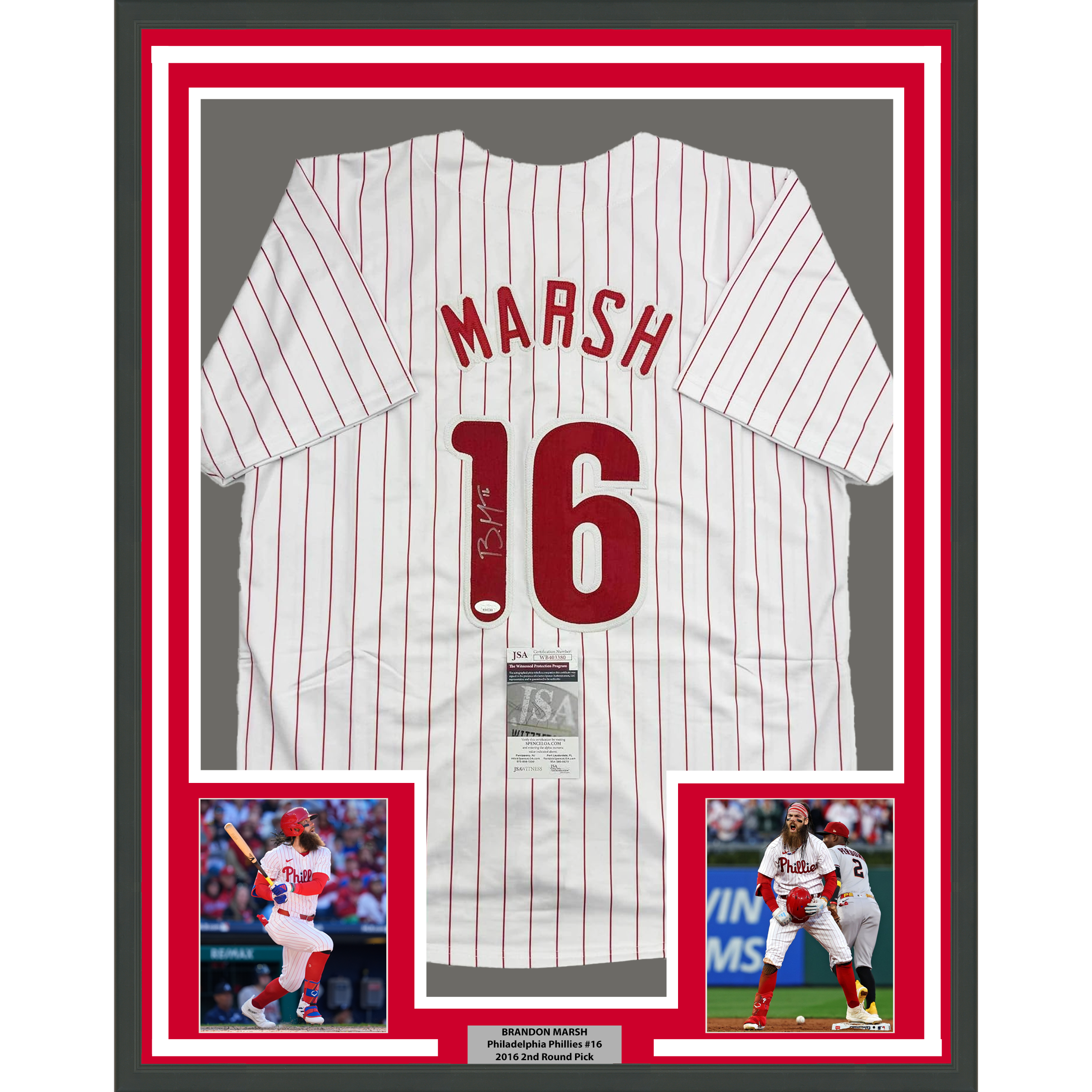 Autographed Philadelphia Phillies Brandon Marsh Framed Baseball Jersey