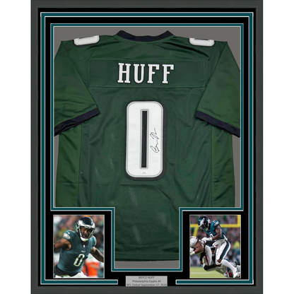 Framed Autographed/Signed Bryce Huff 35x39 Philadelphia Green Football Jersey JSA COA