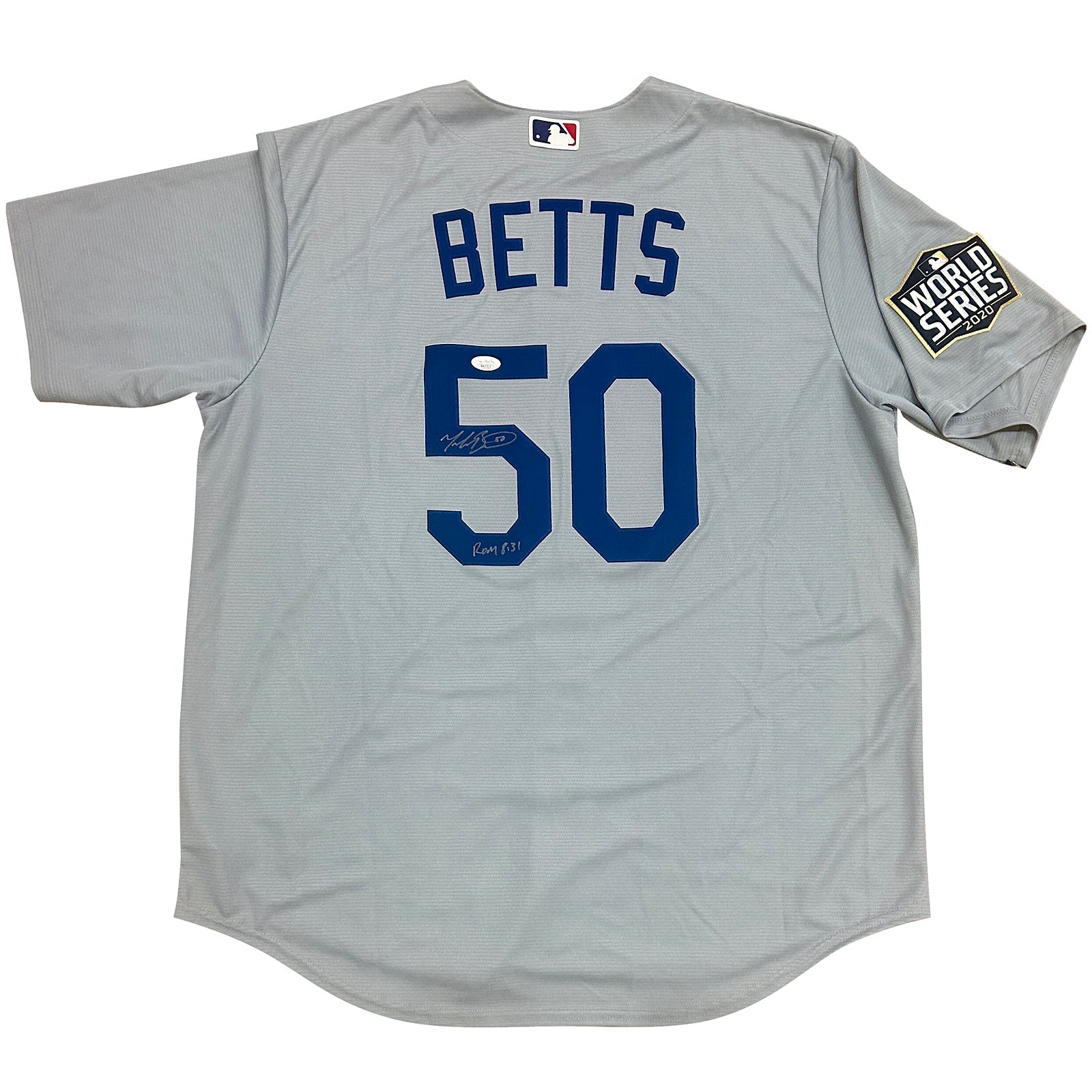 Mookie Betts Autographed Los Angeles Dodgers (2020 World Series Grey #50) Authentic Jersey - JSA