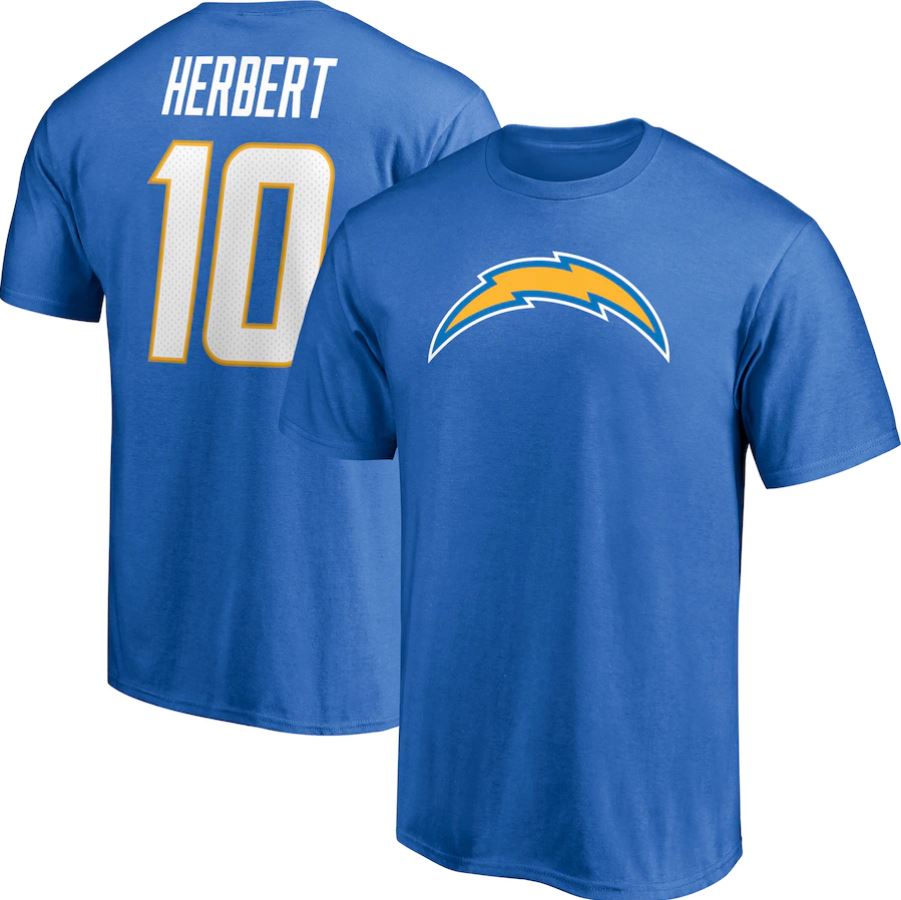 Los Angeles Chargers Justin Herbert Player Name & Number T-Shirt