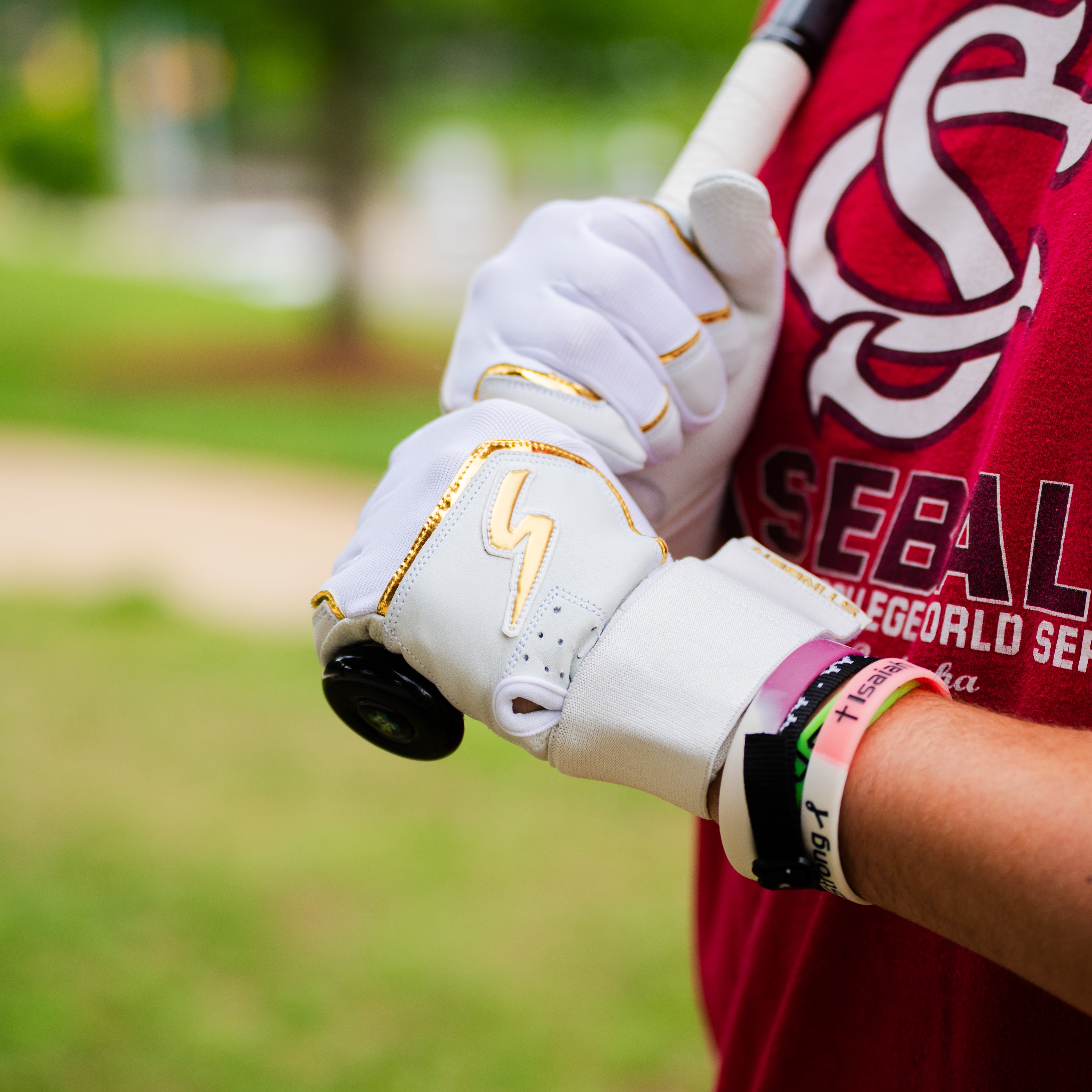Winder Series Batting Gloves - White & Gold Chrome