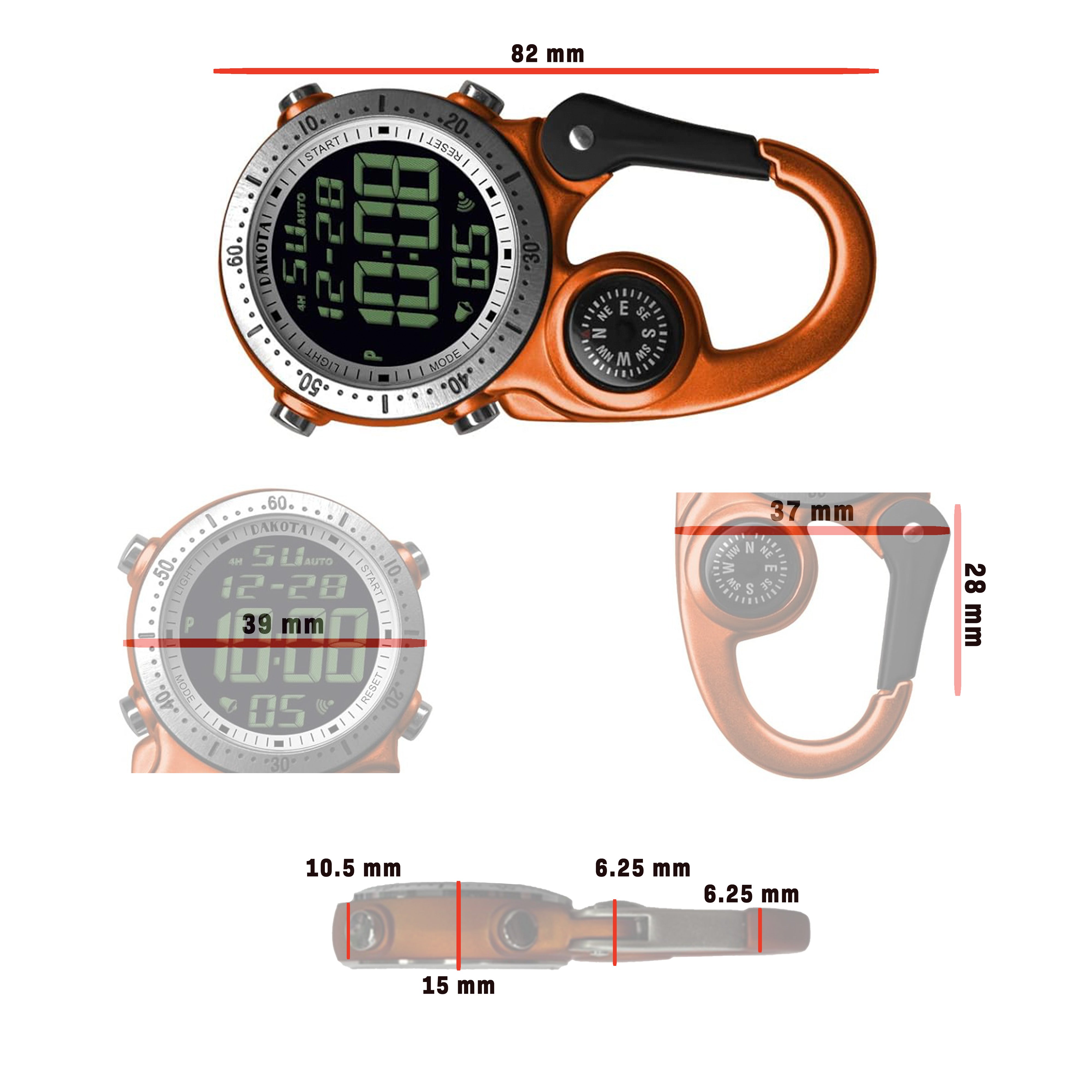 Digital Clip Watch in Orange